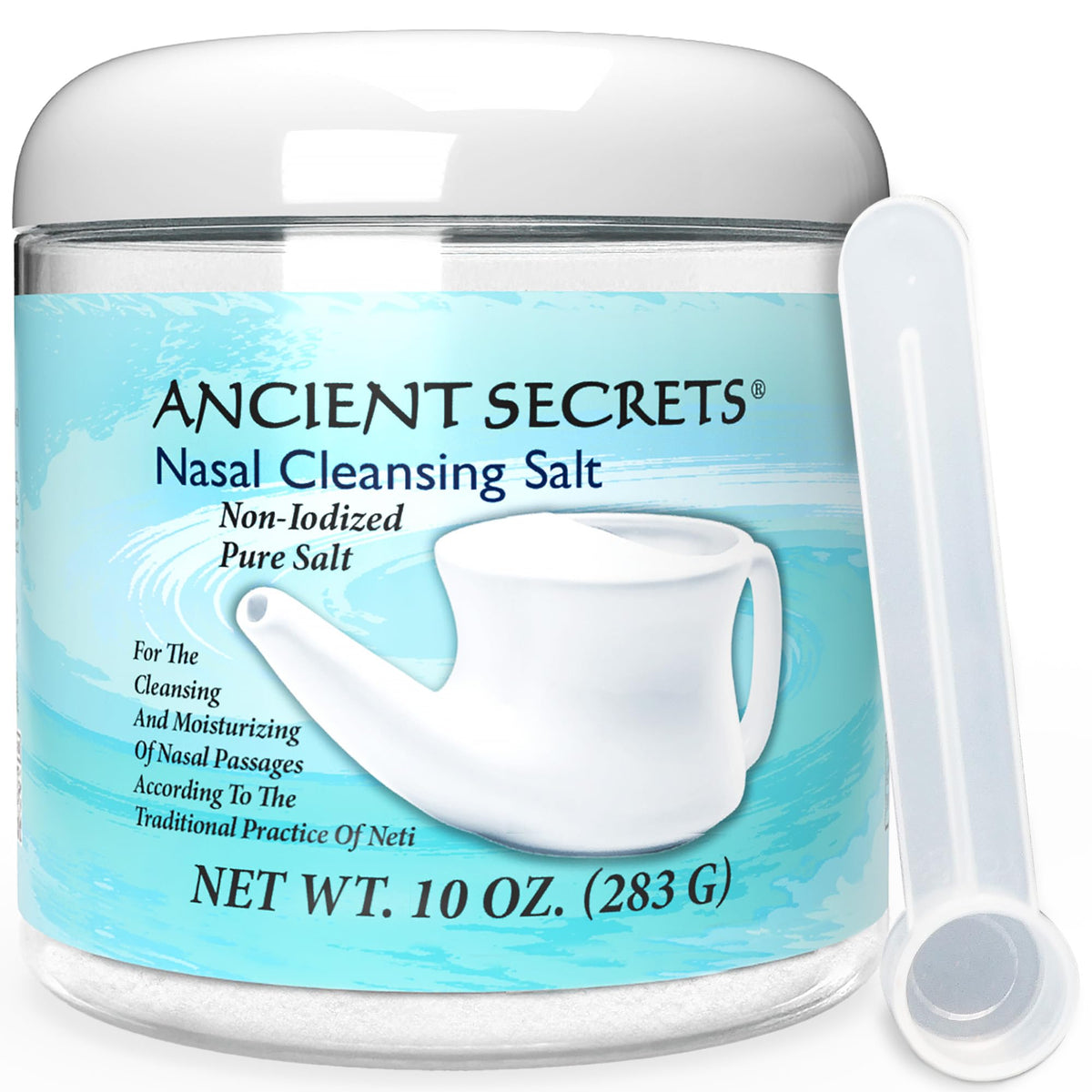 ANCIENT SECRETS Sel Neti : bocal 10 oz prêt au rinçage nasal sans iodure.