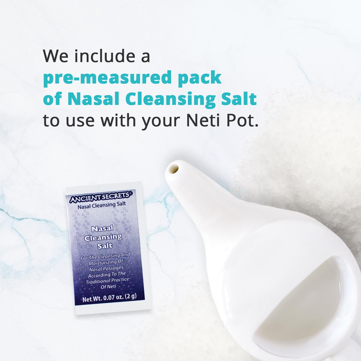 ANCIENT SECRETS Sel Neti: sel non iodé pour rinçages des sinus simples.