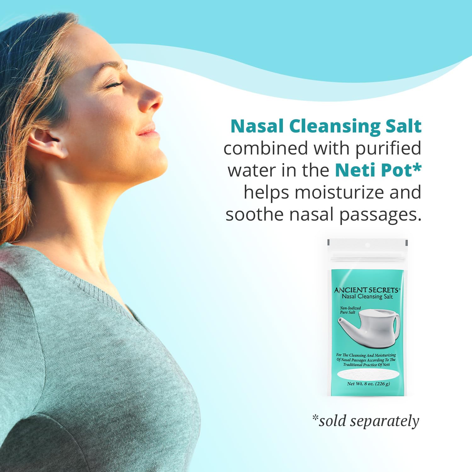 ANCIENT SECRETS Sel Pur Neti Pot — compatible avec pots Neti en céramique