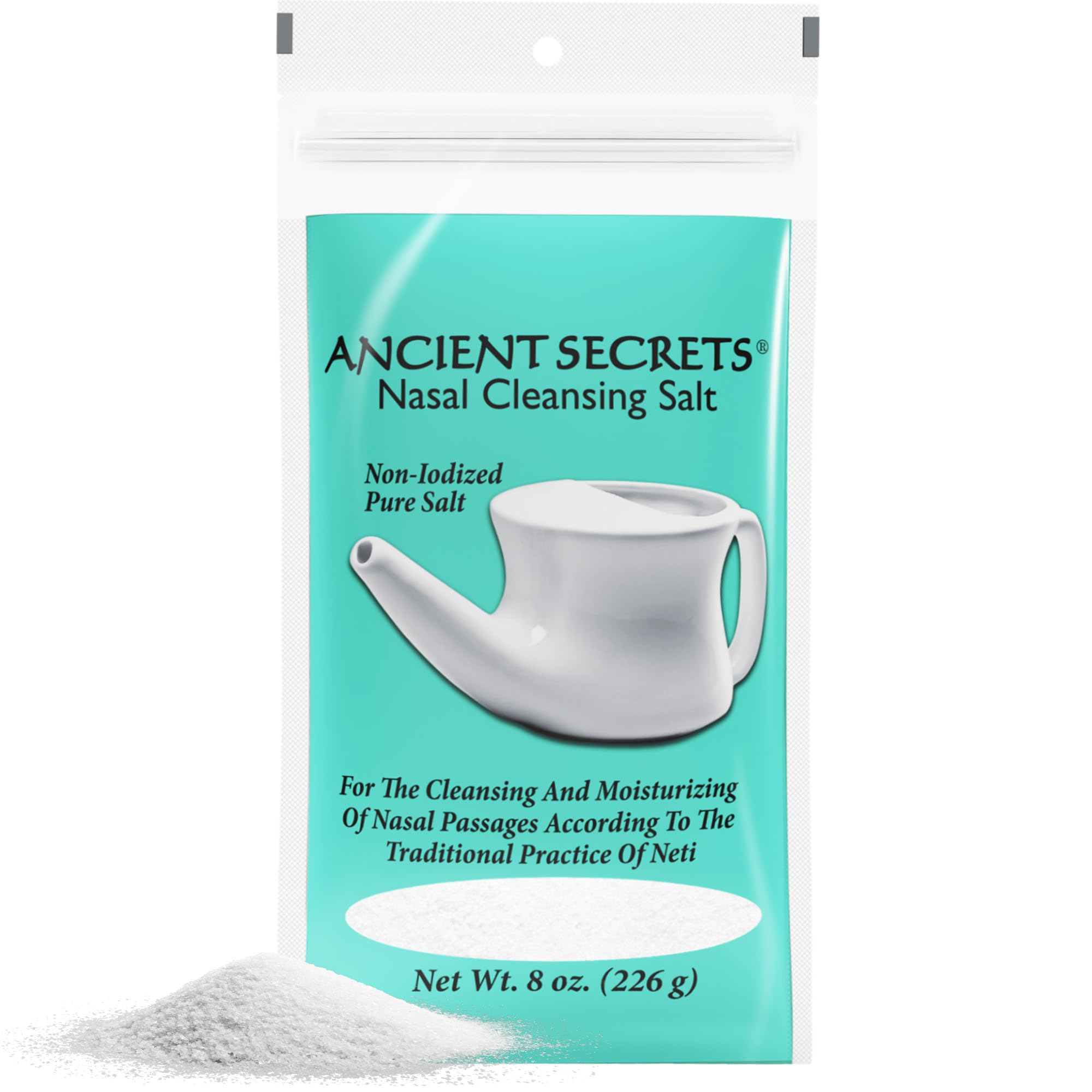 ANCIENT SECRETS sel rinage nasal 8oz en sachet, pratique pour le rinage quotidien