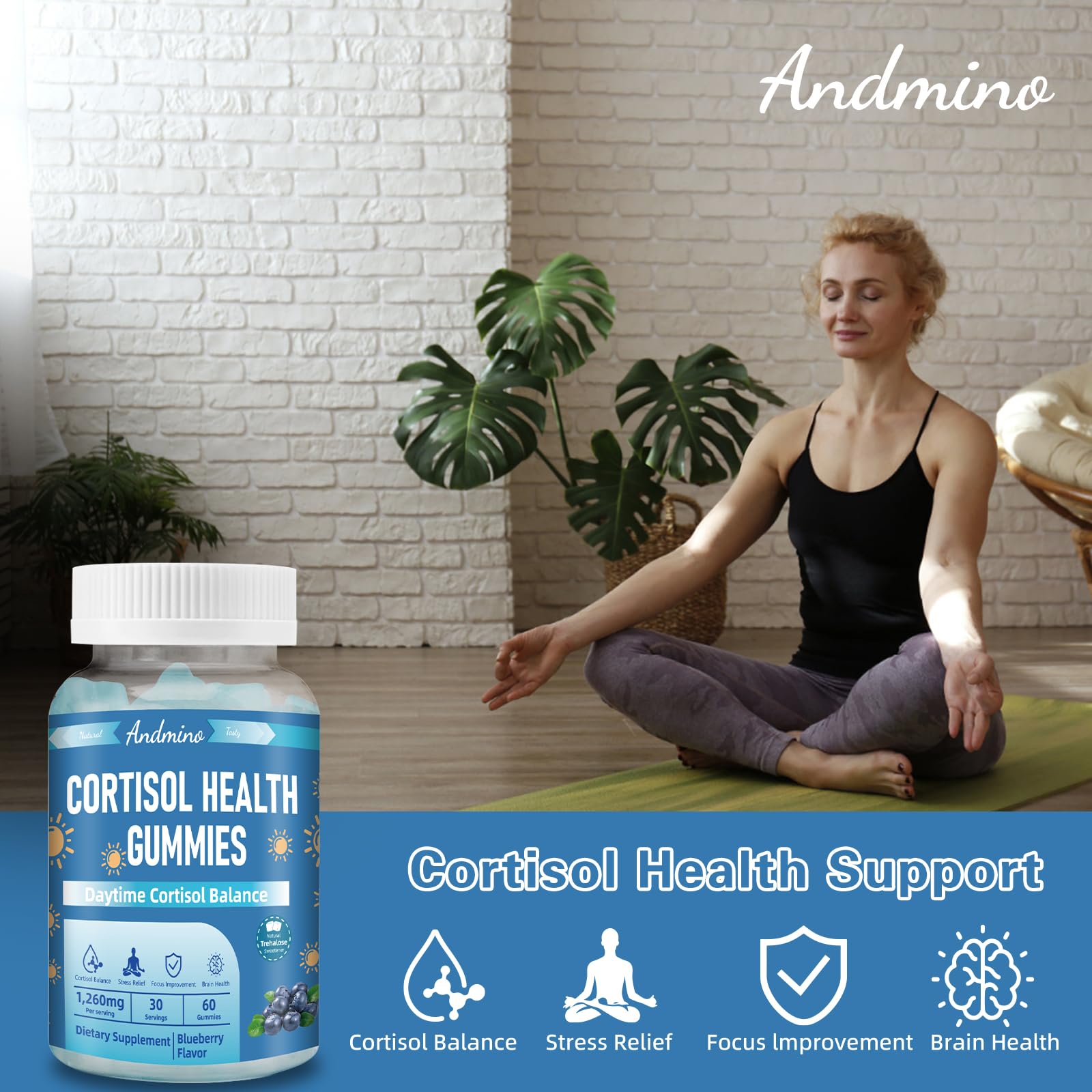 andmino Daytime Cortisol Gummies – prise matinale, aide possible à démarrer la journée.