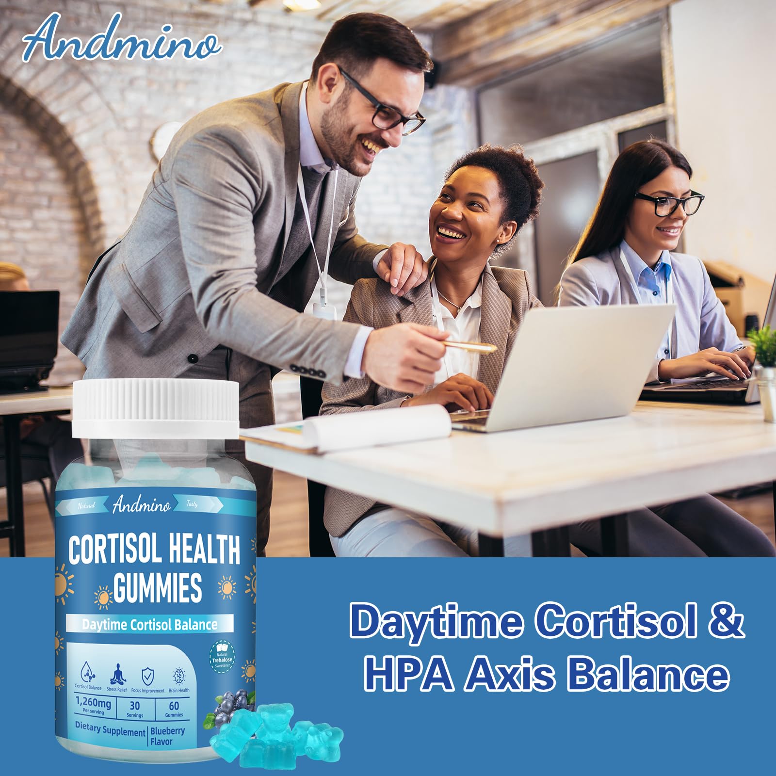 andmino Daytime Cortisol Gummies – laboratoire certifié et contrôle qualité.