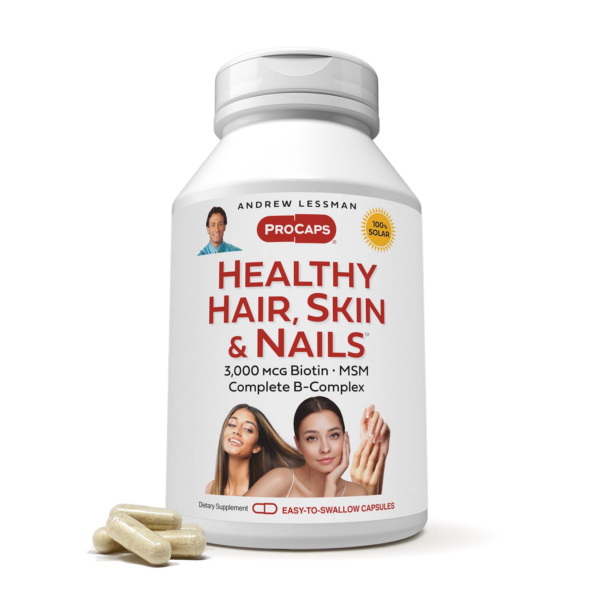 Andrew Lessman – bouteille visible pour cheveux, peau et ongles éclatants.