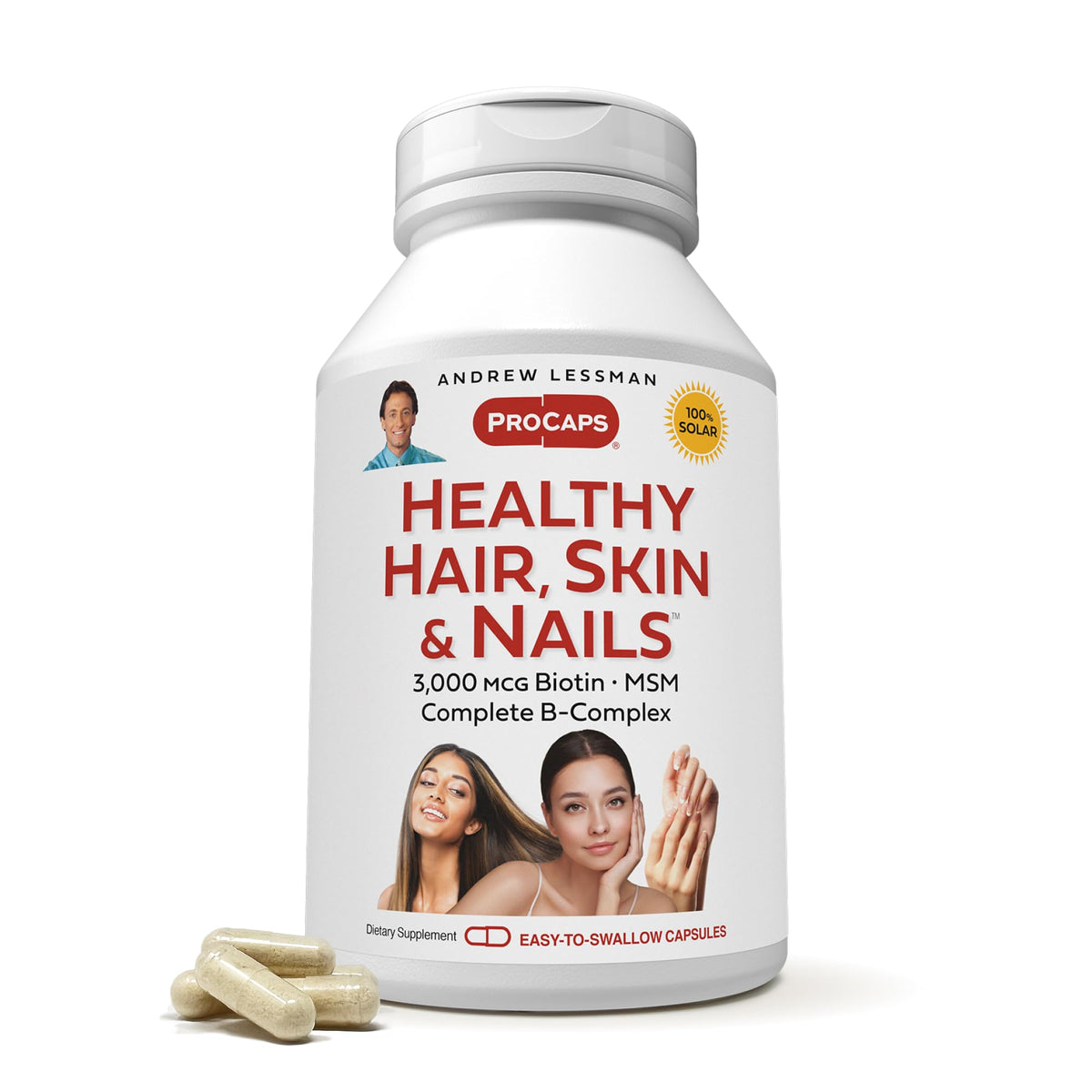 Andrew Lessman – bouteille visible pour cheveux, peau et ongles éclatants.