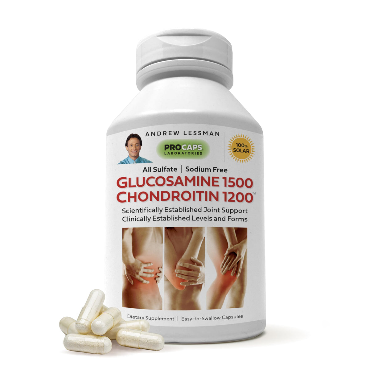 Gélules Andrew Lessman Glucosamine 1500 Chondroitine 1200mg — bouteille pratique et potentiellement bénéfique.