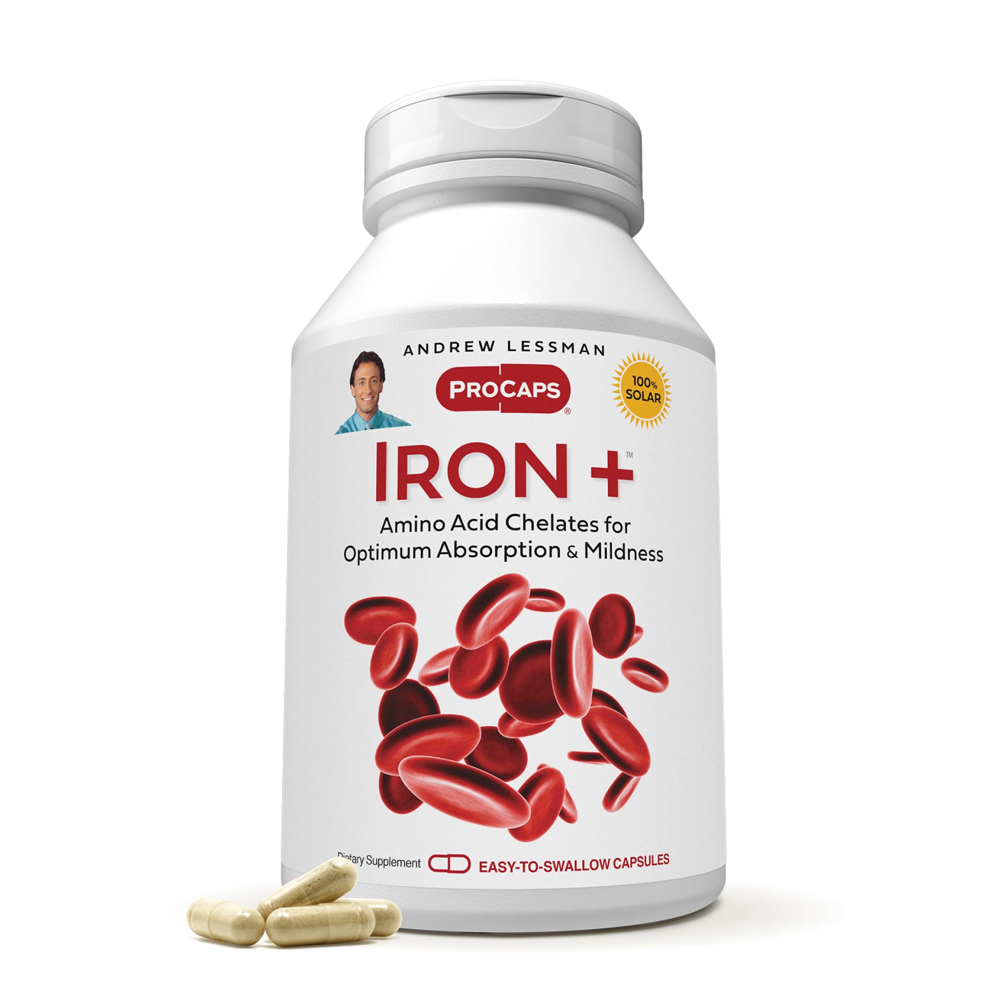 Bouteille ANDREW LESSMAN Iron Plus - capsules faciles a avaler pour une supplementation pratique.