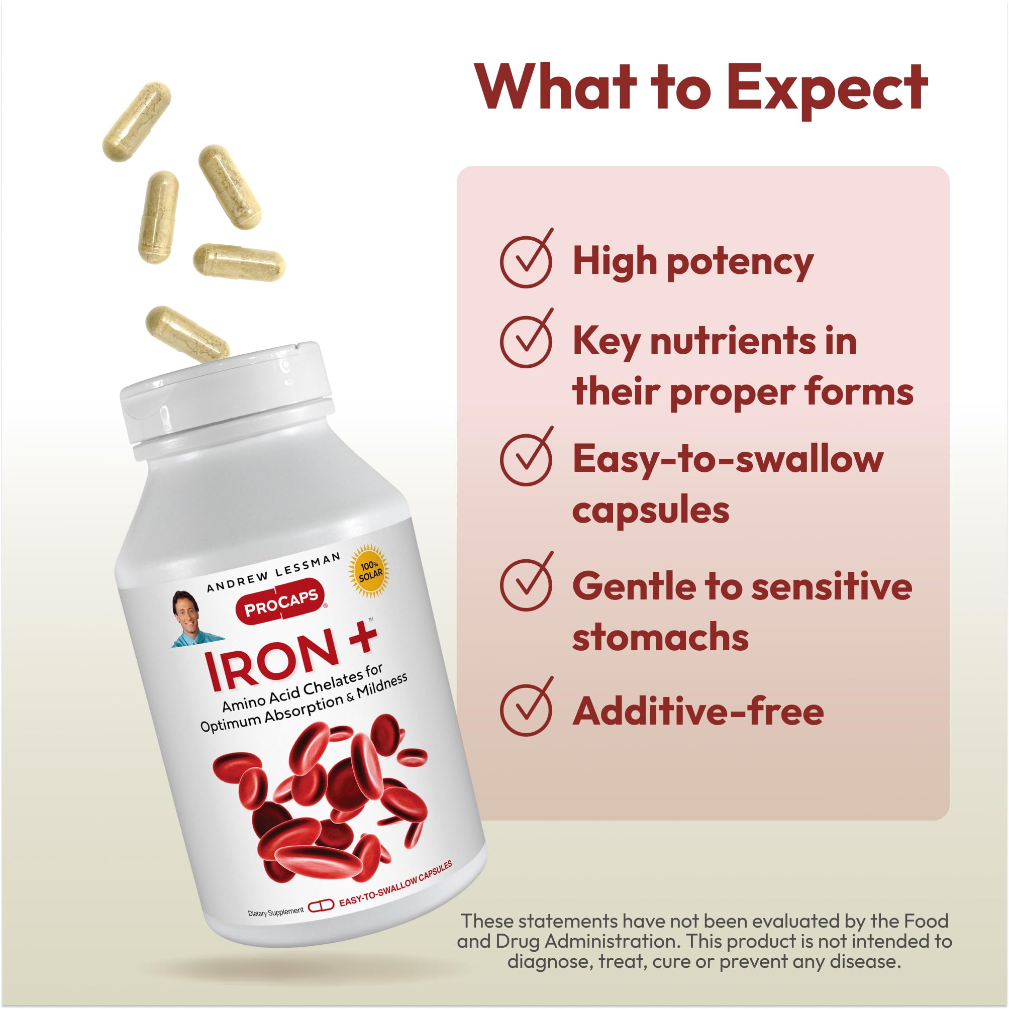 Capsule ANDREW LESSMAN Iron Plus - vitamine C associée pour absorption optimisée.