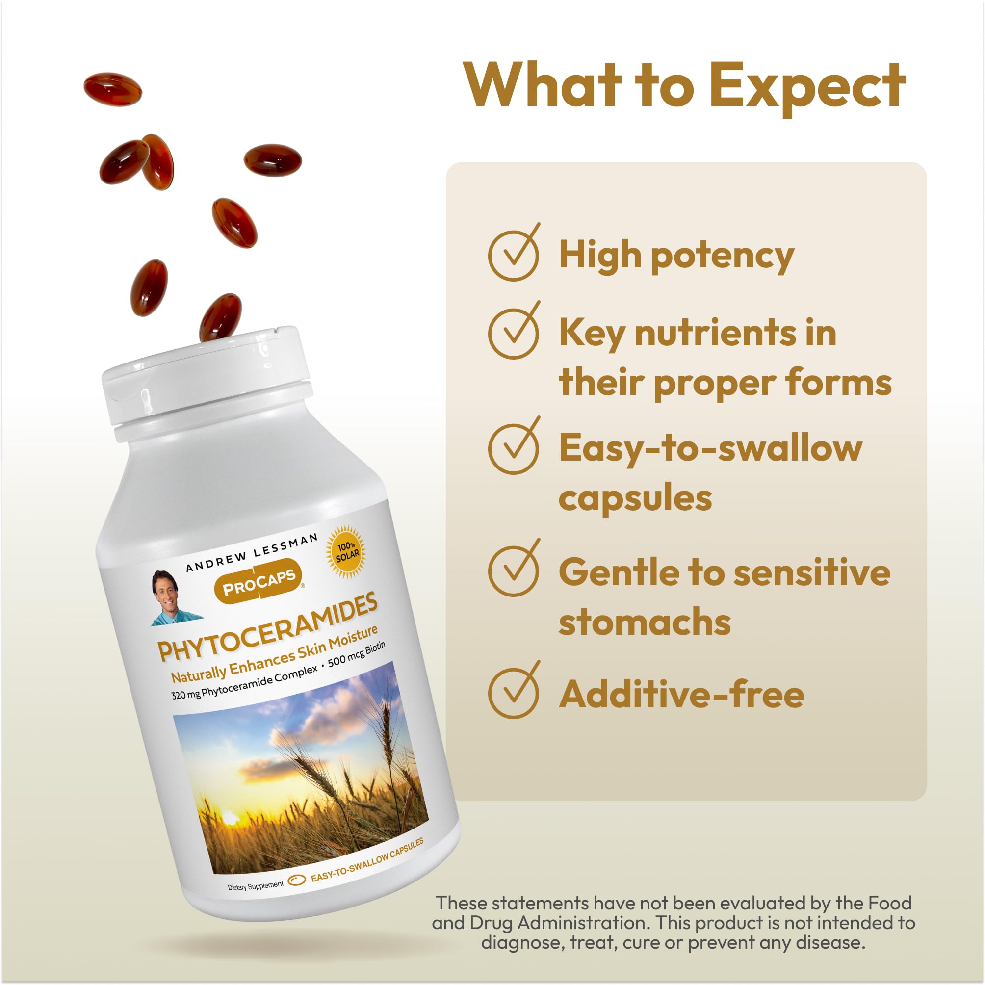 ANDREW LESSMAN Phytoceramides Biotin - bouchon: capsules faciles à avaler dans la routine.