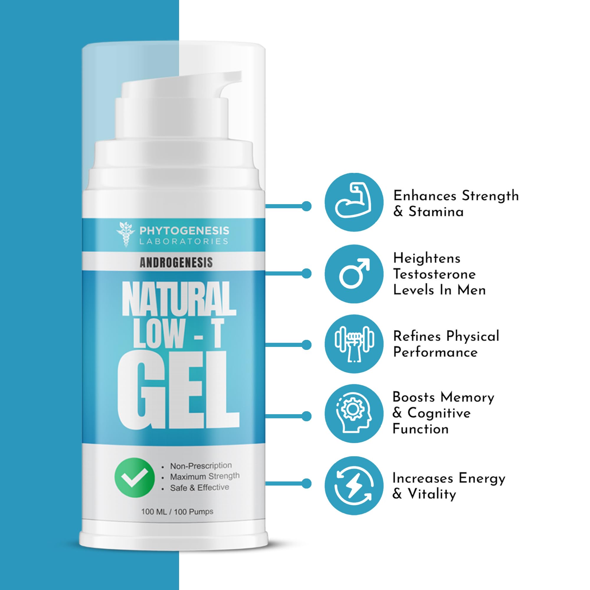 Androgenesis Gel: texture bleu frais et absorption rapide.