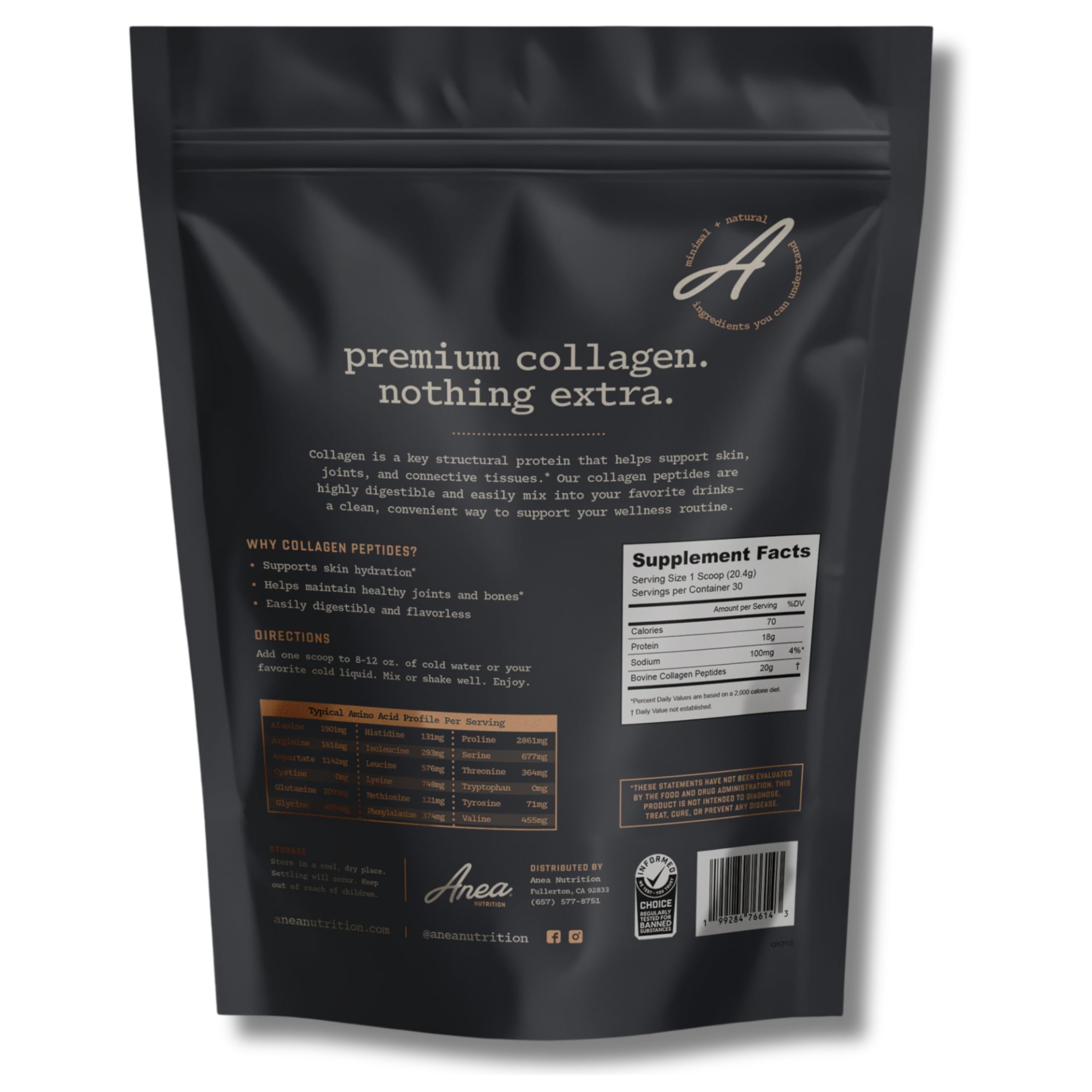 Anea Collagen Peptides – dans boisson chaude, dissolution rapide sans grumeaux.