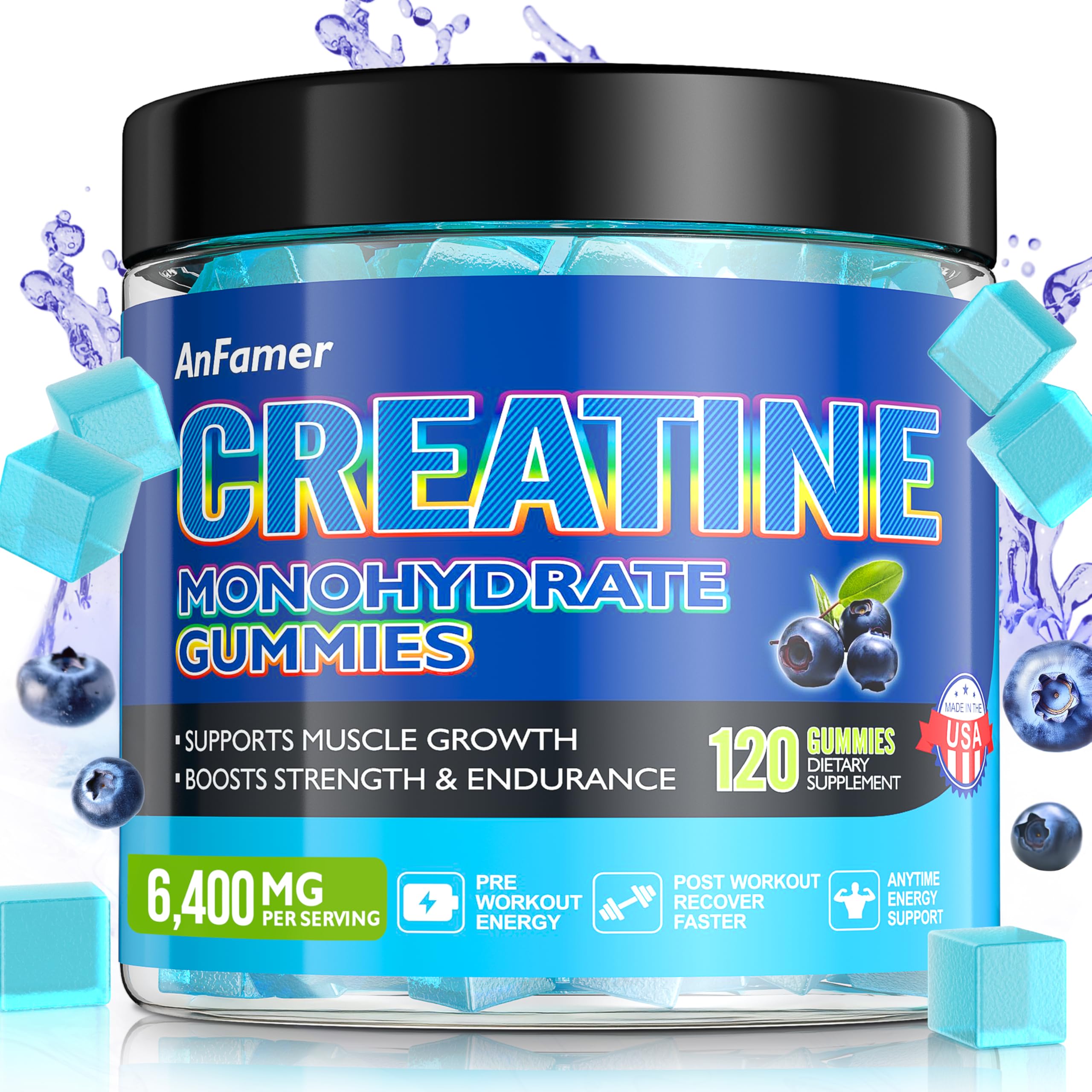 AnFamer Gommes Créatine Monohydrate – bouteille ouverte prête pour booster l'entraînement