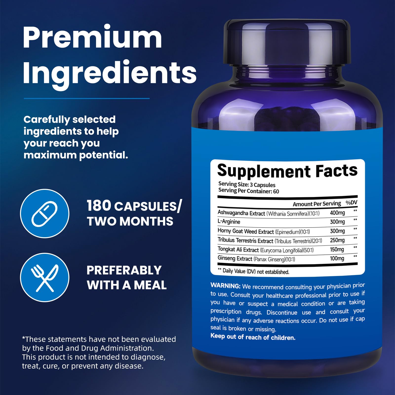 AnFamer Testosterone Booster – bouteille avec capuchon facile à ouvrir pour une utilisation quotidienne