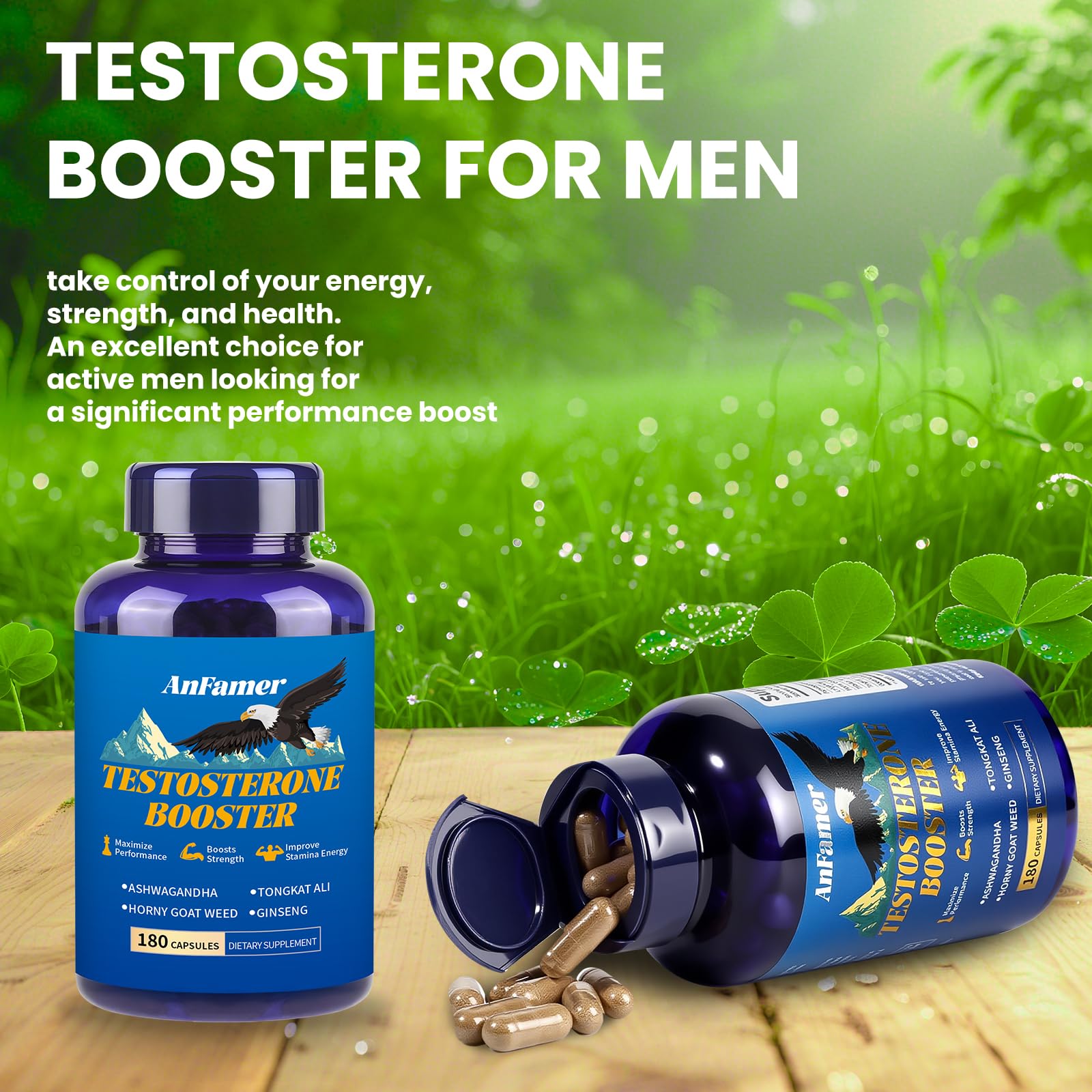 AnFamer Testosterone Booster – scène sportive illustrant énergie, force et progression pendant l’entraînement