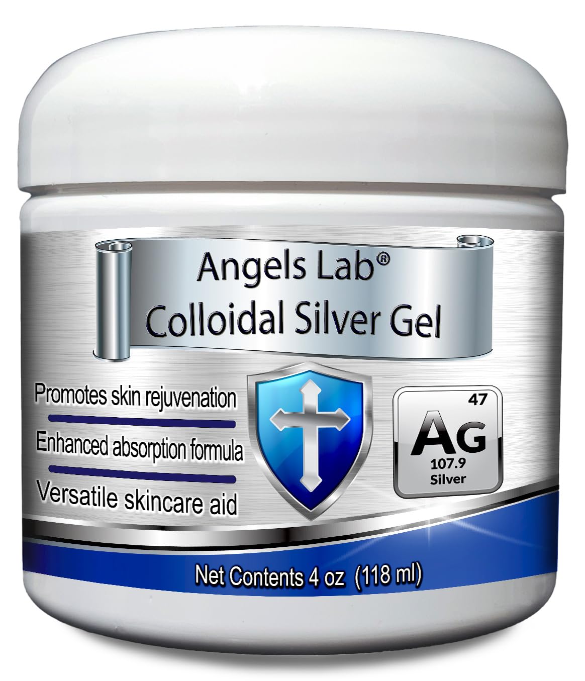 Angels Lab Gel Argent Colloïdal 4oz — emballage pratique et application facile.