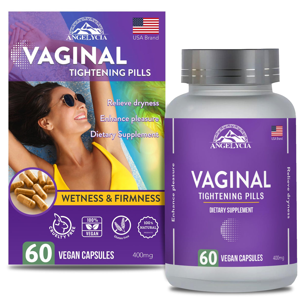 ANGELYCIA, bouteille de gelules-serrage vaginal: soutien possible au confort intime.