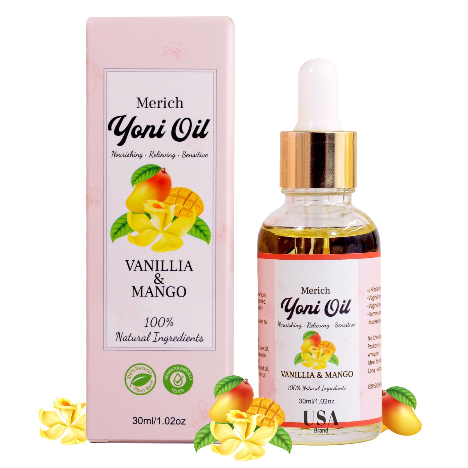 ANGELYCIA MERICH Huile Yoni – Bouteille élégante pour une hydratation intime douce.