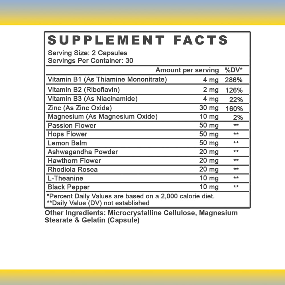 Capsules Stress Less d'Angry Supplements prêtes à l'emploi pour énergie et calme.