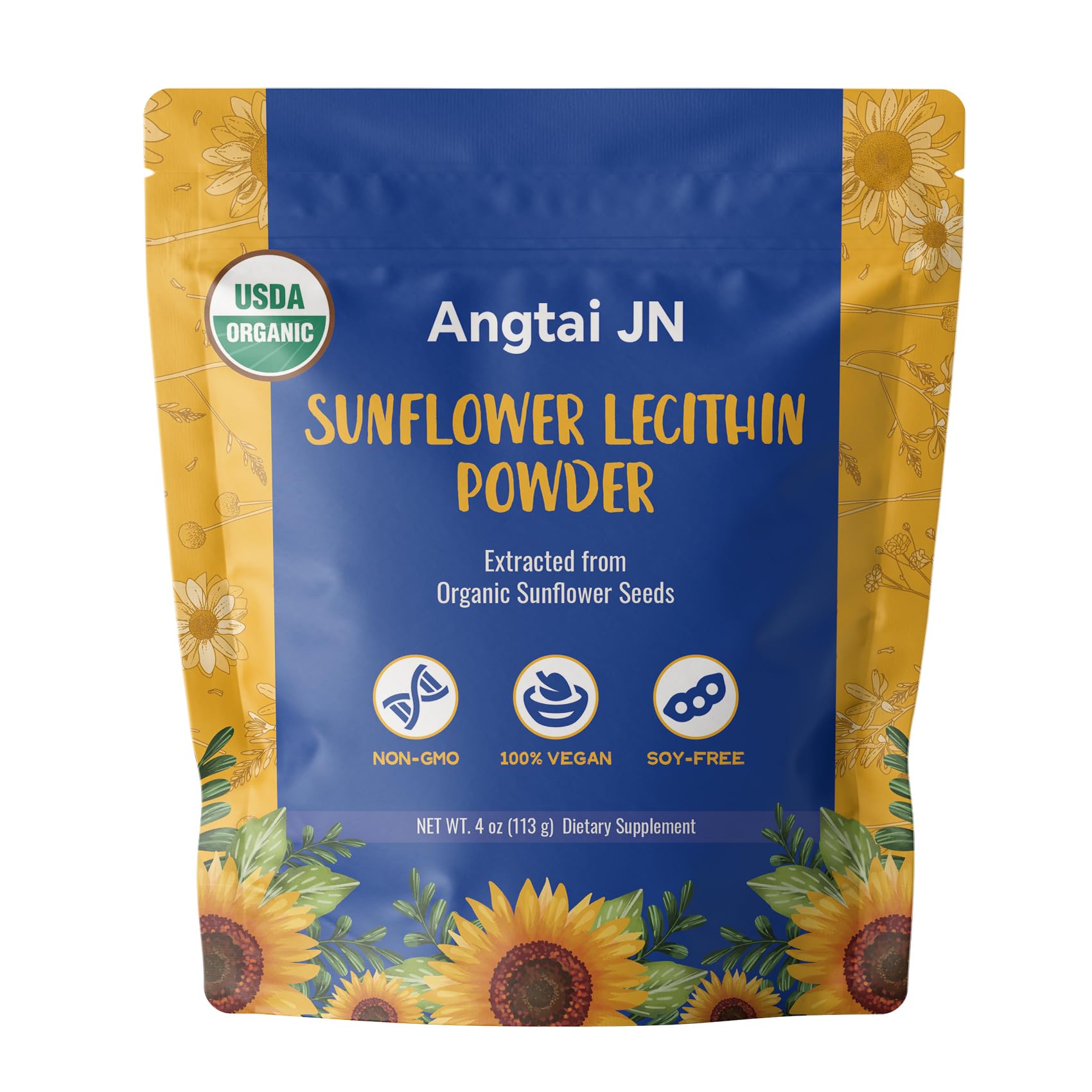 Angtai JN: bouteille de lecithine tournesol bio, source végétale pratique.