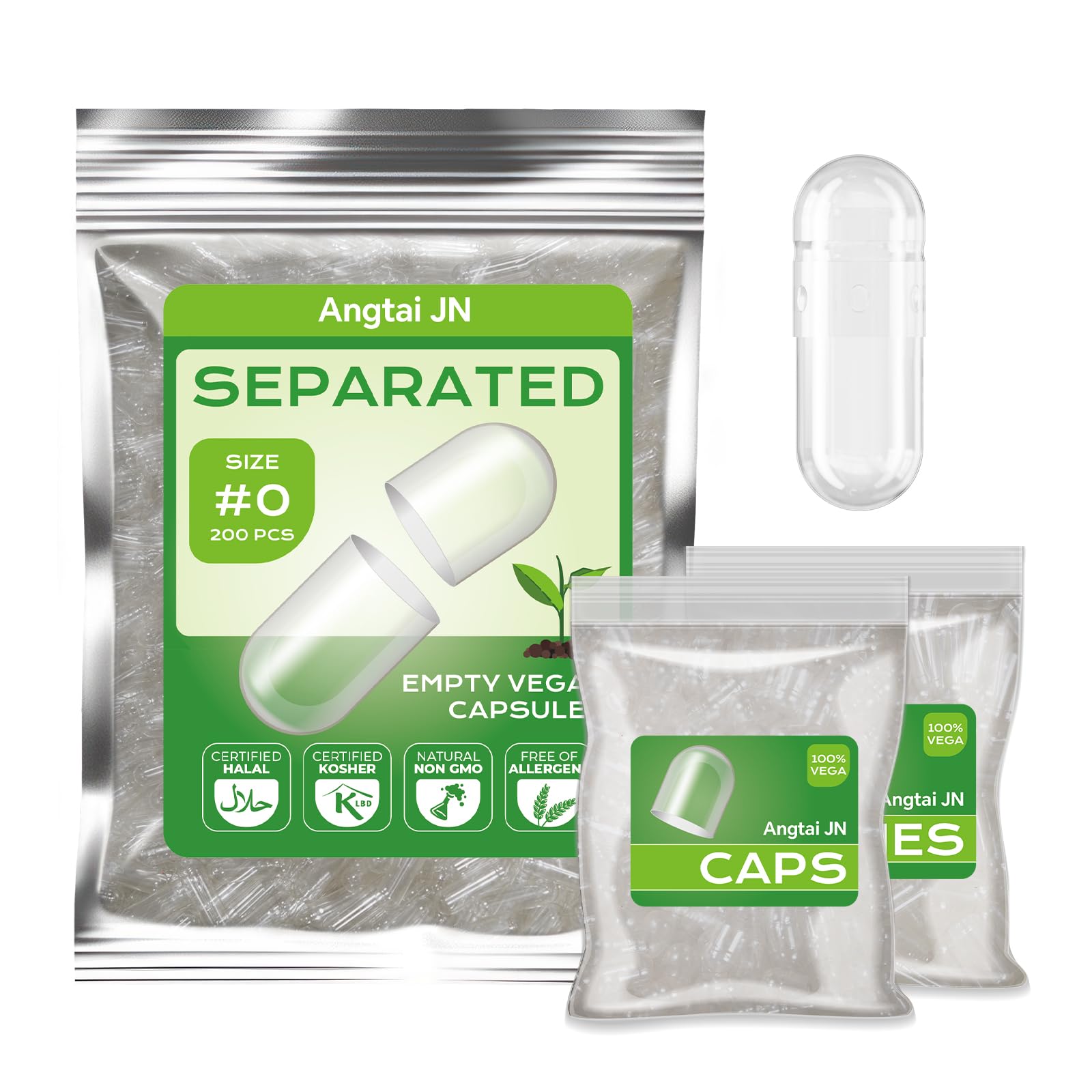 Capsules végétales séparées Angtai JN, prêt au remplissage rapide.