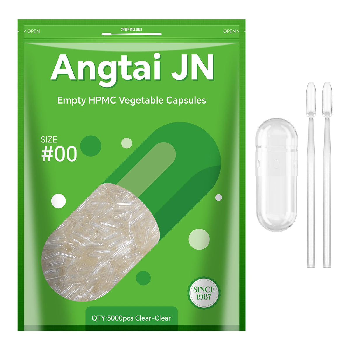 Angtai JN capsules vides taille 00 dans un emballage clair, idéal pour vos préparations.