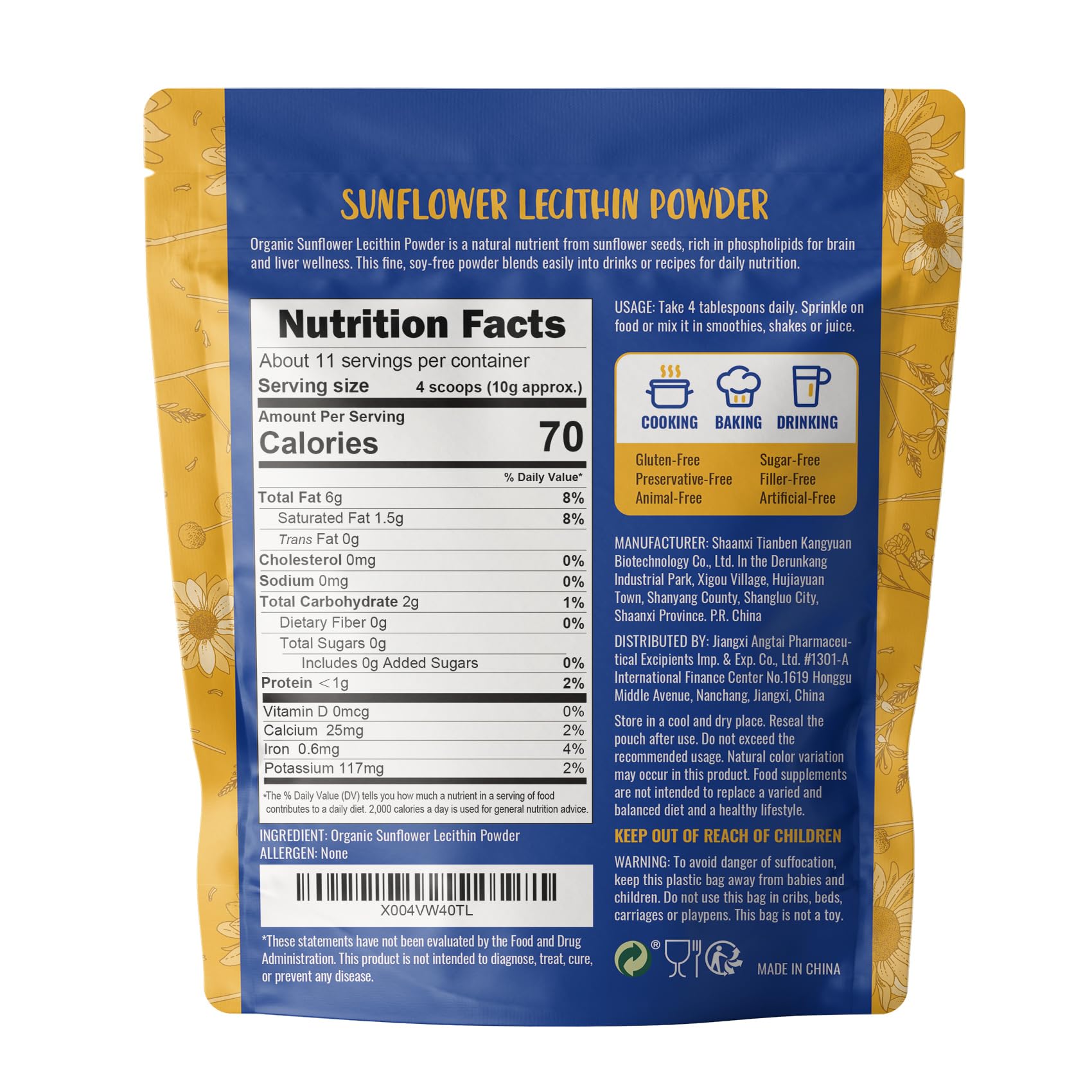 Emballage Angtai JN 4 oz, environ 11 portions pratiques.