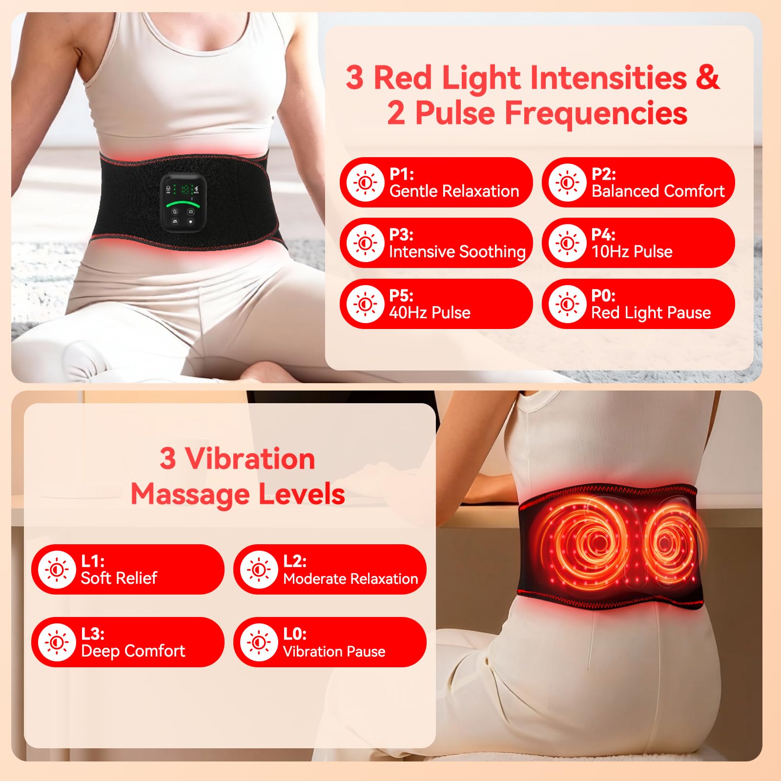 ANHOM Ceinture abdomen, LED 660nm et 850nm pour relaxation ciblée.