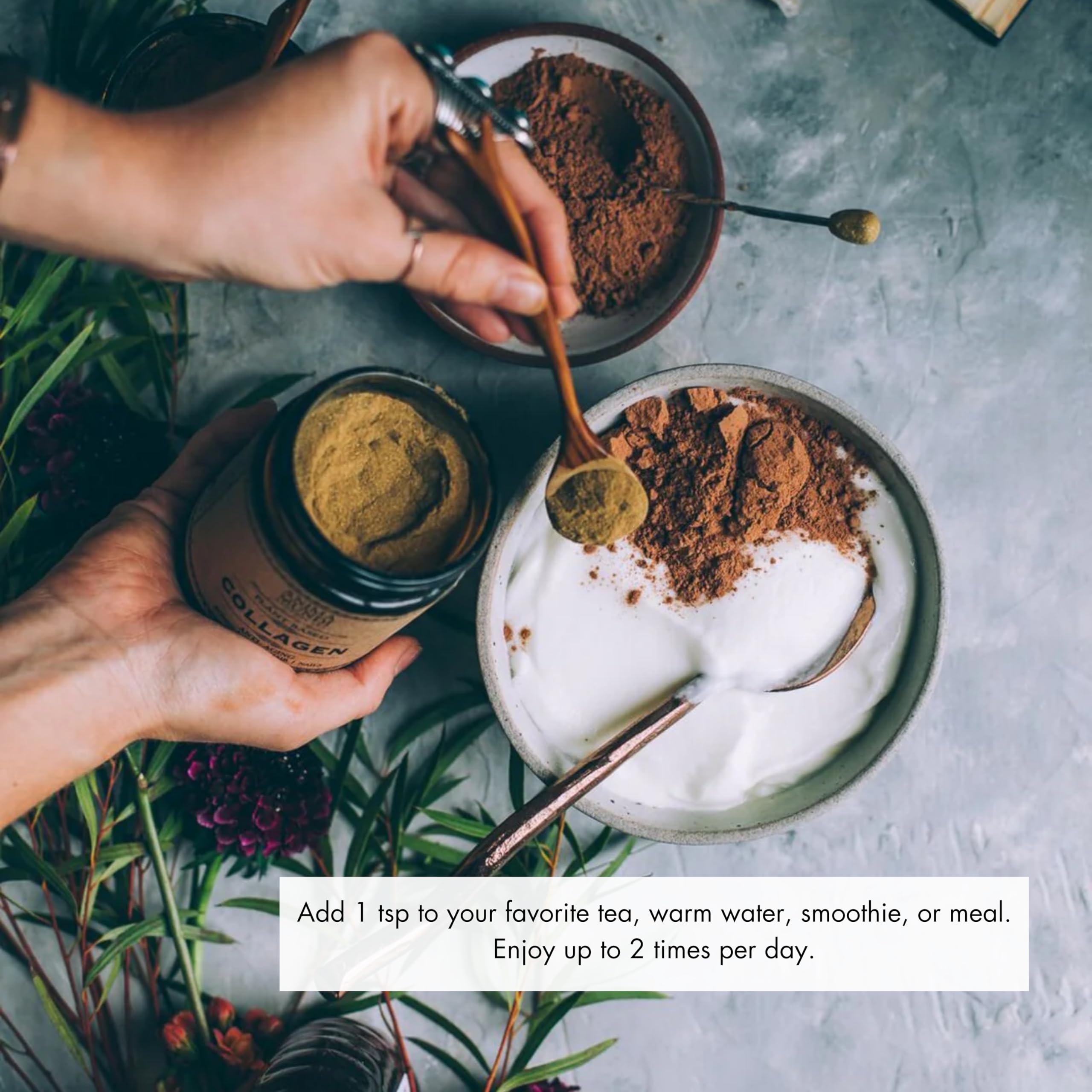 Anima Mundi Apothecary poudre collagène végan avec ortie racine, nutriments naturels.