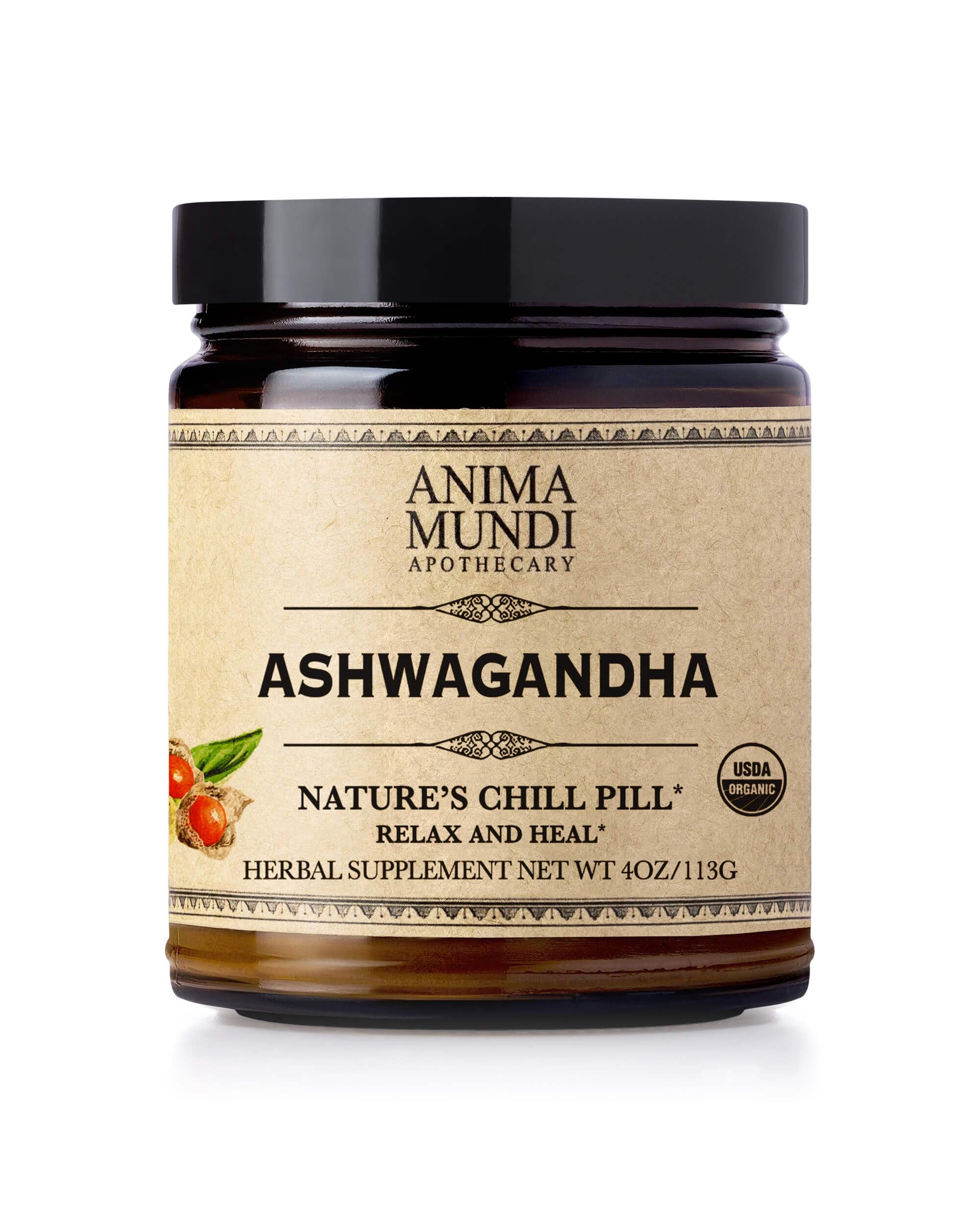 Anima Mundi Ashwagandha Poudre, racine bio indienne, pour favoriser le calme potentiel.