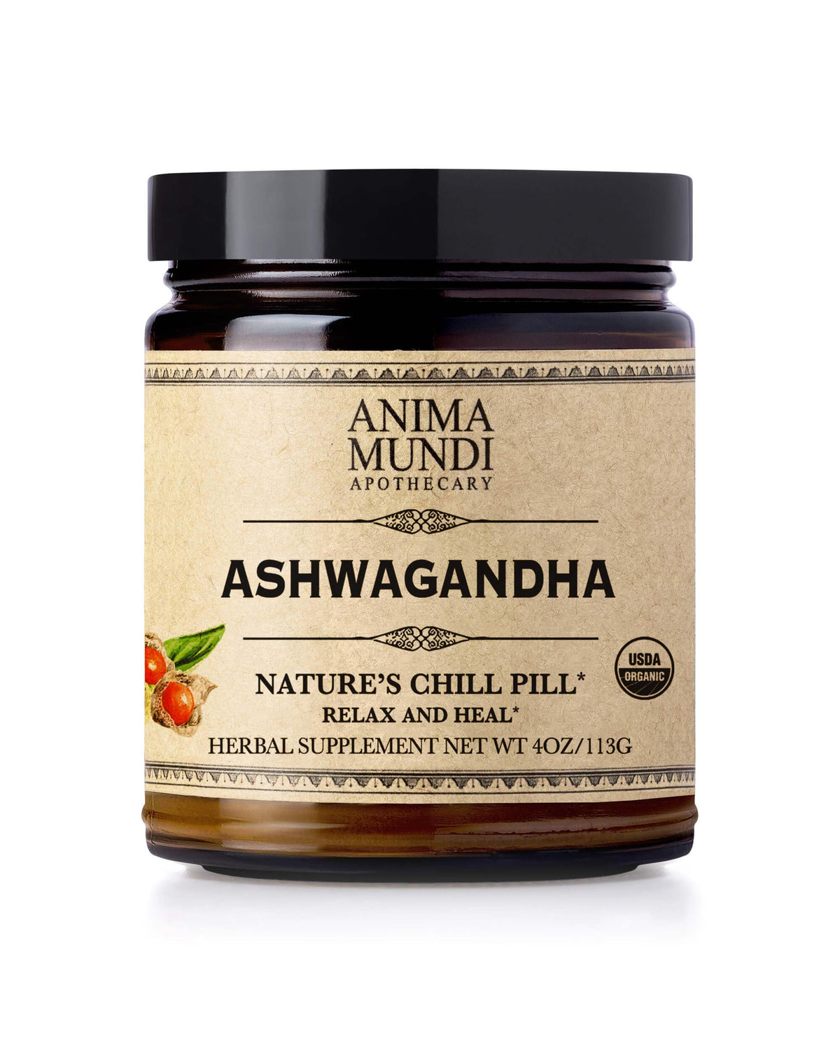 Anima Mundi Ashwagandha Poudre, racine bio indienne, pour favoriser le calme potentiel.