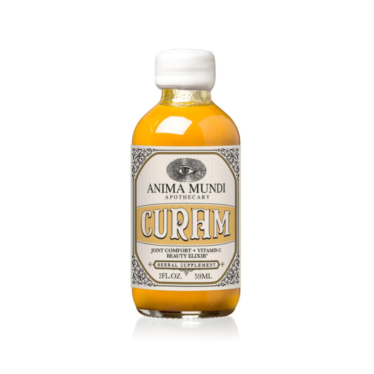 Anima Mundi Curam Elixir: flacon doré prêt à être ajouté au thé pour l'éclat.