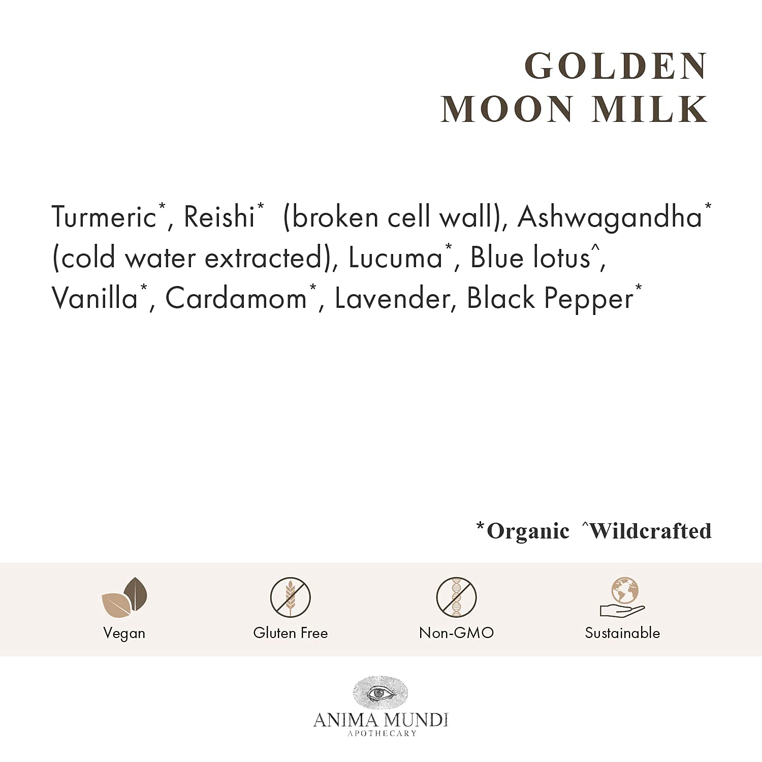 Anima Mundi Golden Moon Milk – emballage durable et ingrédients sourcés durablement.