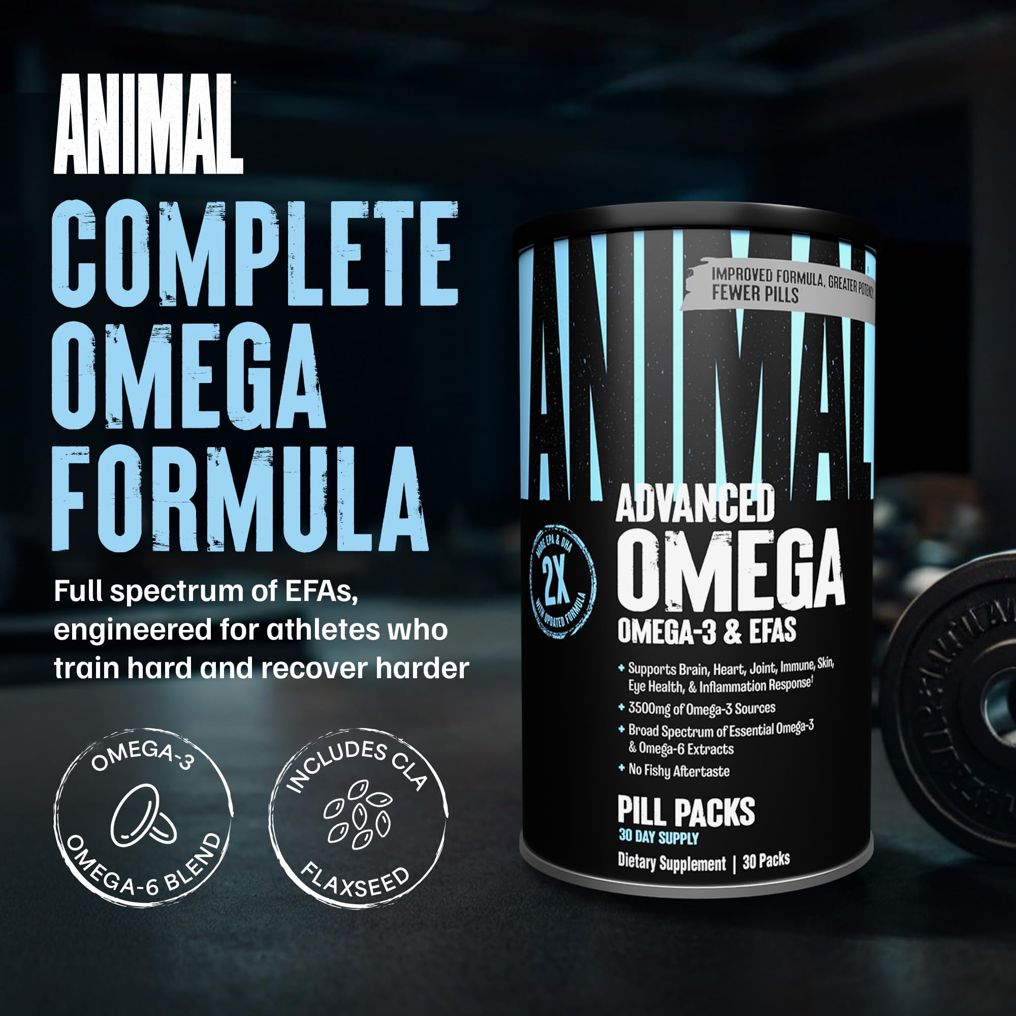 Animal Advanced Omega3: gélules entériques visibles, prise facile sans arrière-goût.
