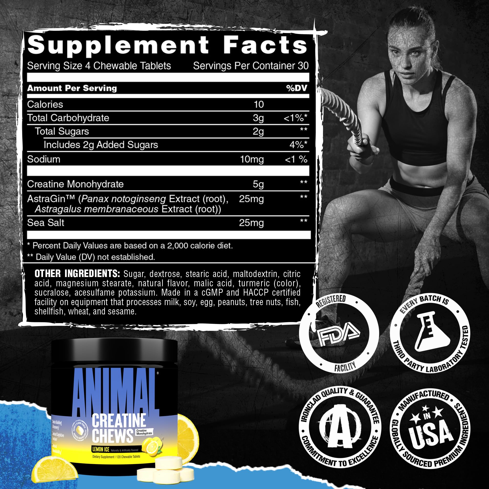 Animal Créatine Chews goût citron glacé, expérience gustative agréable pendant l'effort.