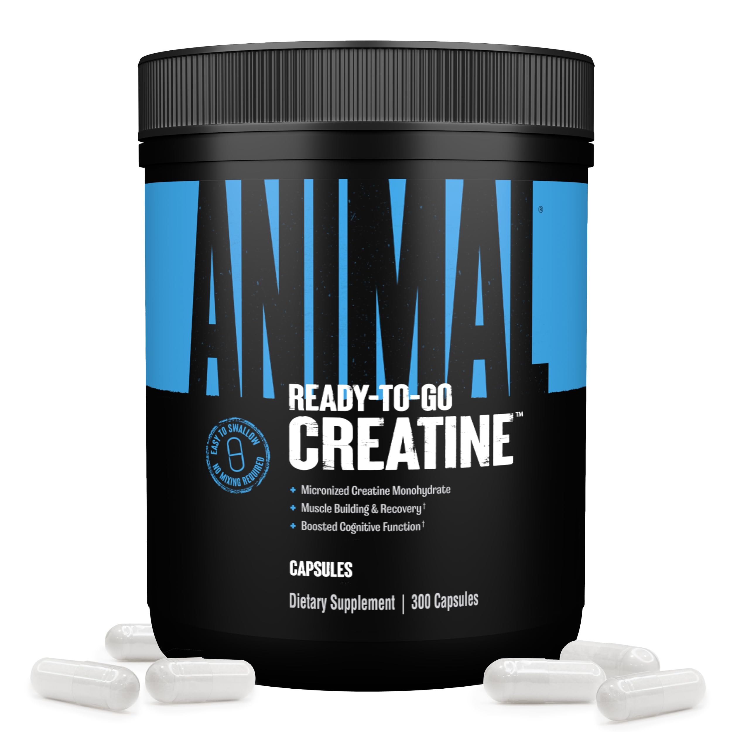 Animal créatine micronisée en capsules – emballage pratique pour une utilisation quotidienne.