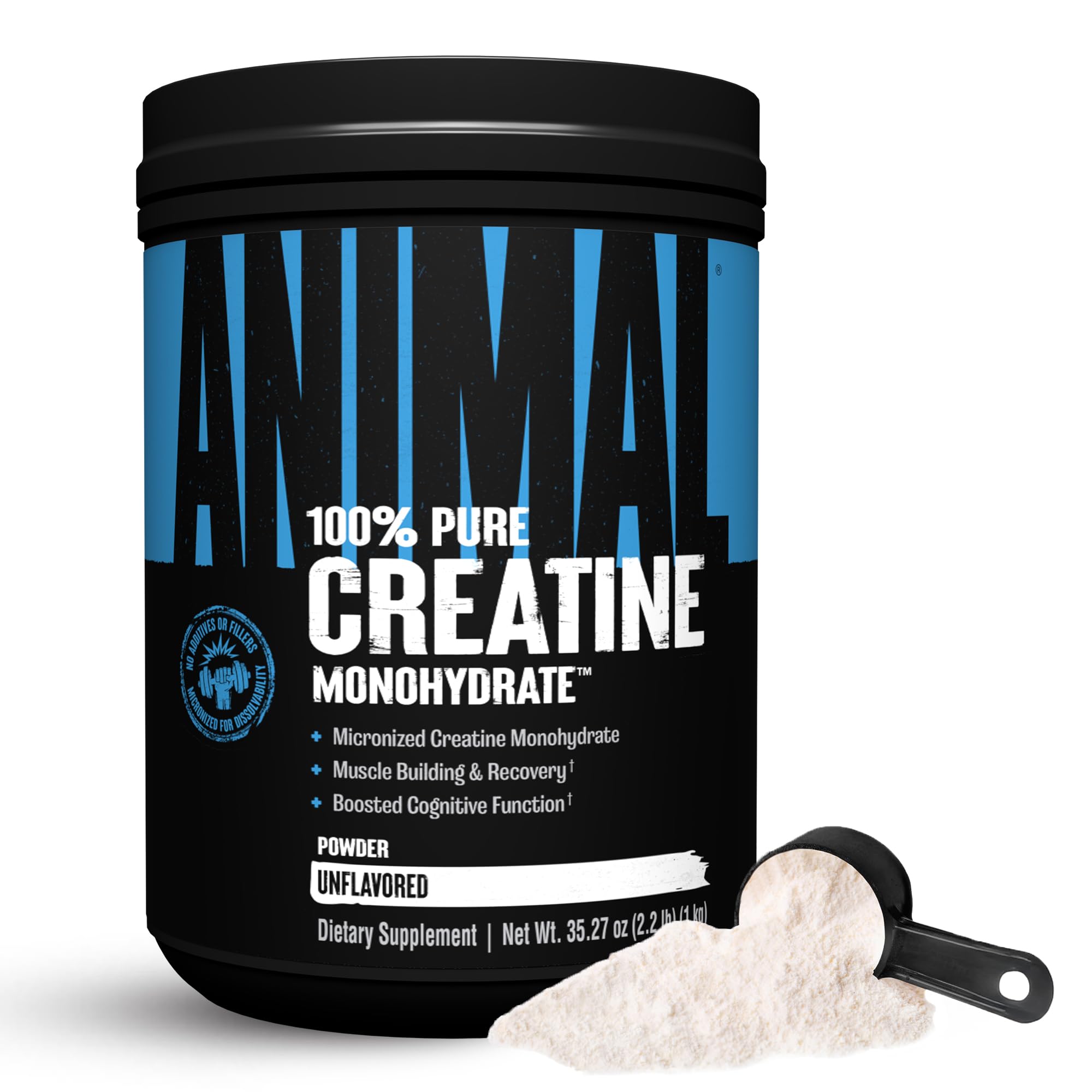 Animal Créatine Monohydrate – emballage pratique pour transporter la poudre.