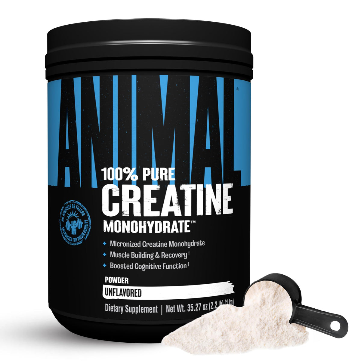 Animal Créatine Monohydrate – emballage pratique pour transporter la poudre.