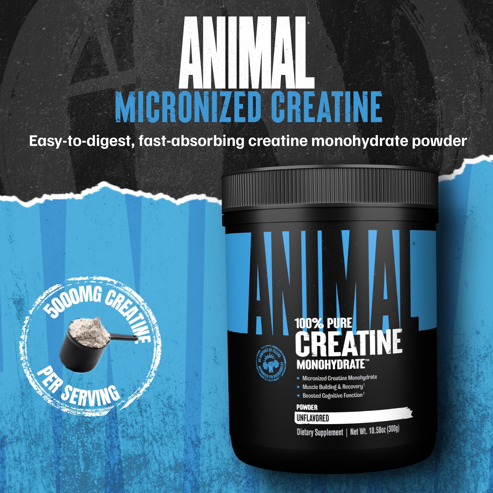 Animal Creatine Monohydrate emballage, produit fiable pour performances et endurance.