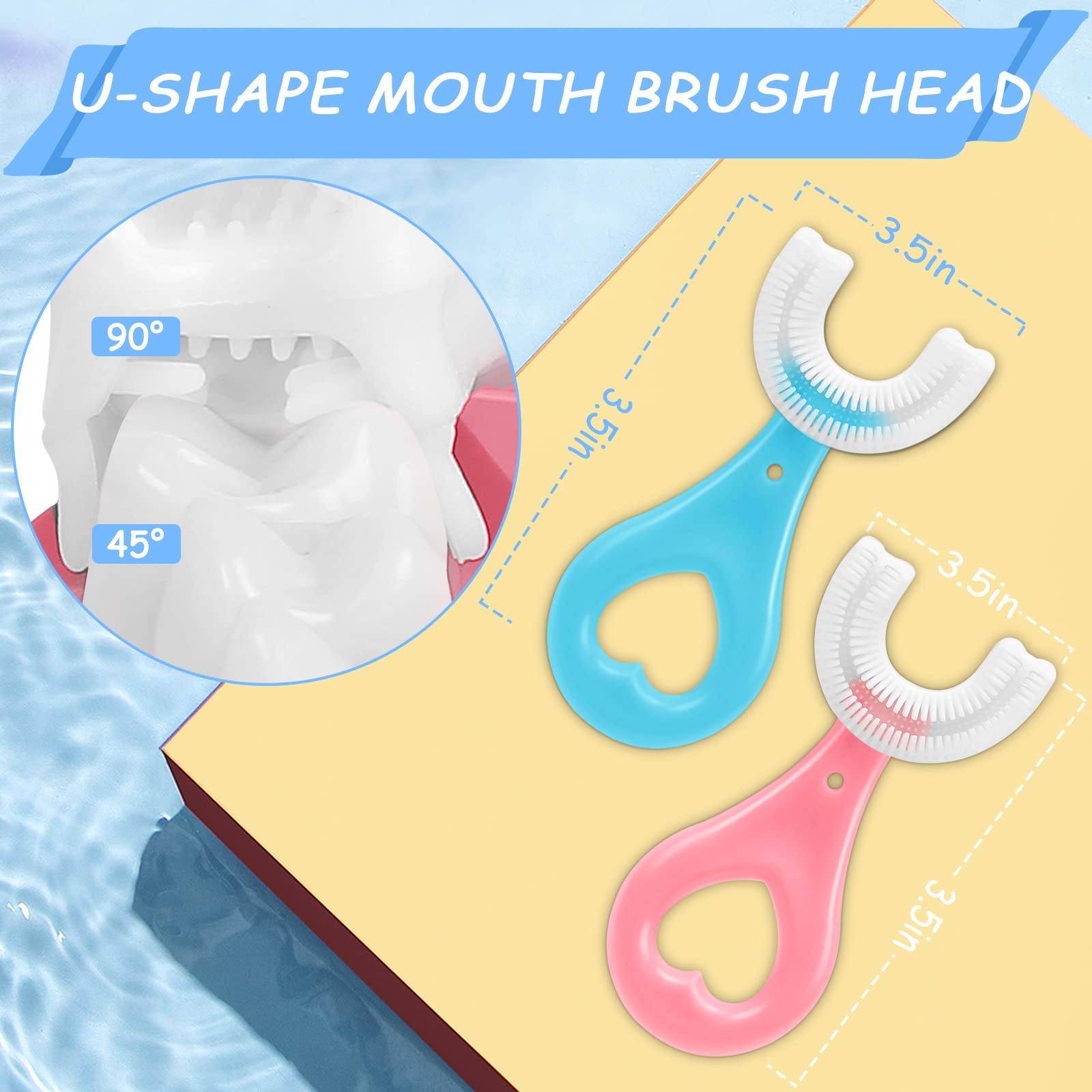 ANOOVV brosse-dents-enfant-u-forme-360 rose – douceur pour gencives sensibles des enfants.
