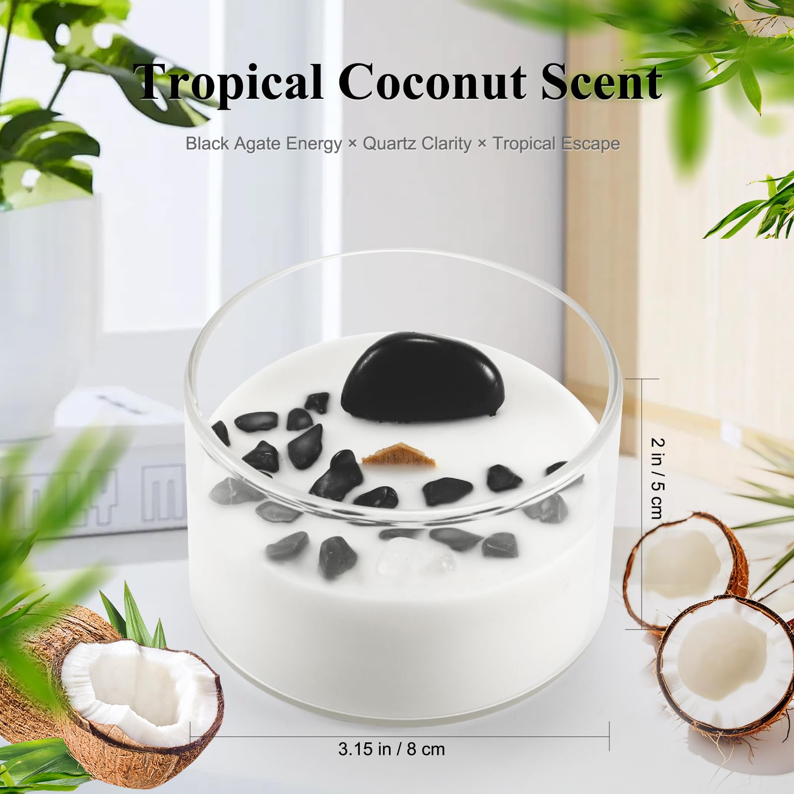 Bougie AntExpanse coco-soja, cristal intérieur favorise relaxation pendant la méditation