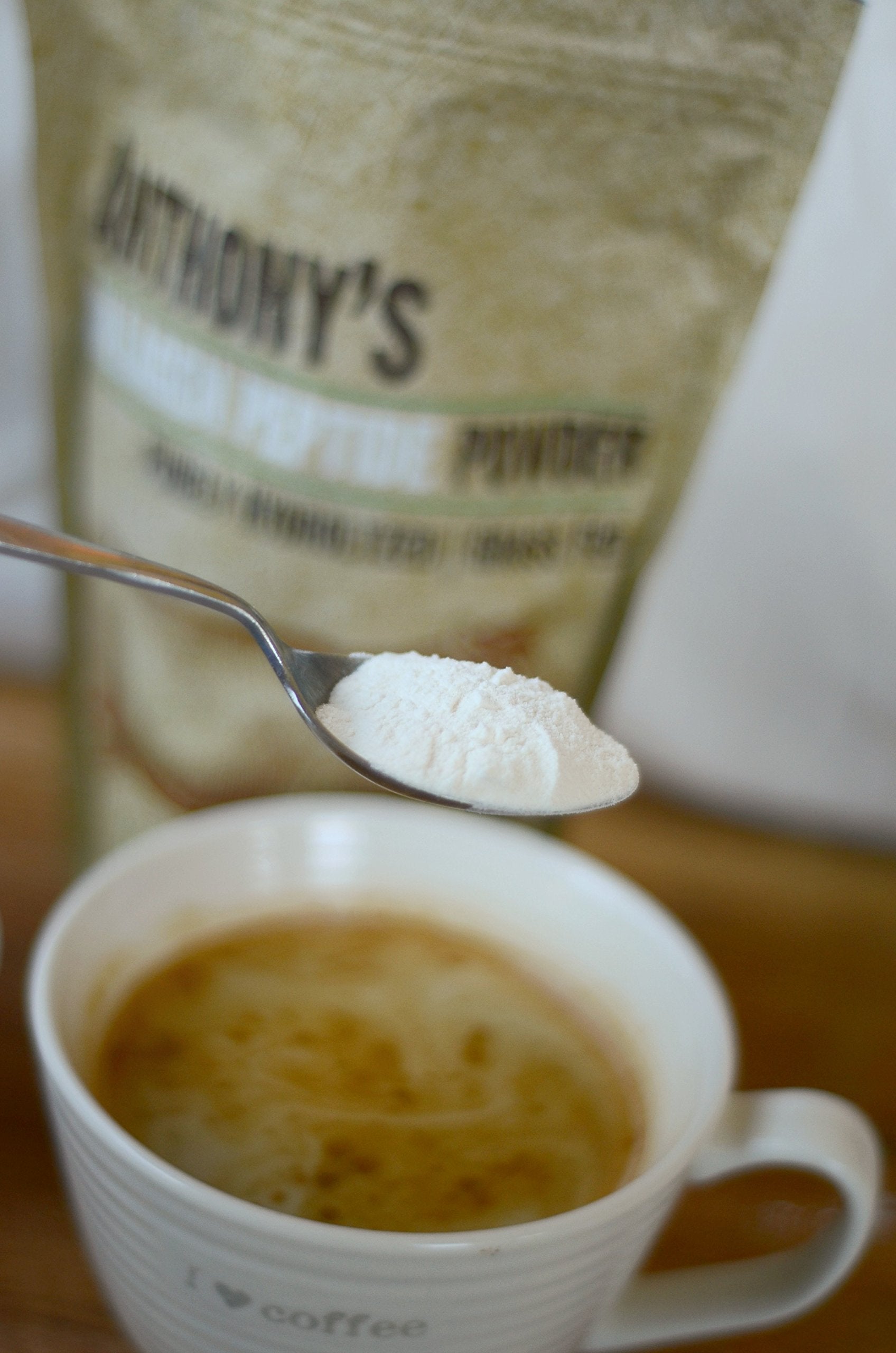 Anthony's Collagen Peptide Powder : étiquette indiquant sans gluten et origine États‑Unis.