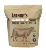 Anthony's Collagen Peptide Powder : poudre blanche se mélange facilement dans un verre doseur.