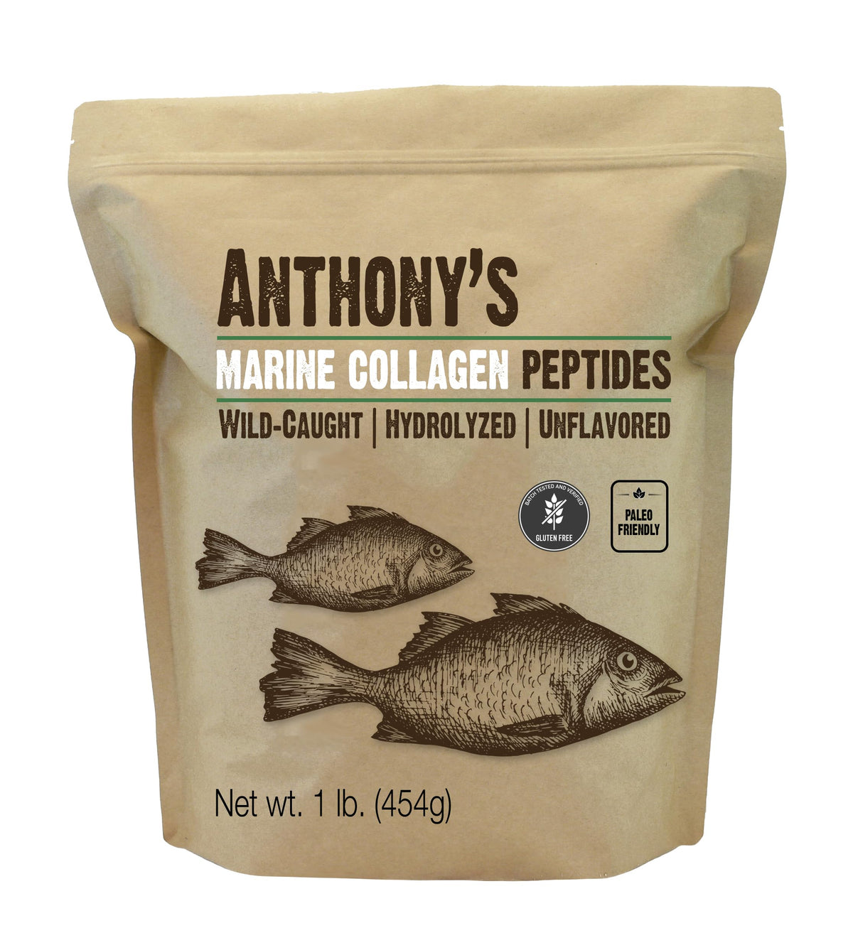Anthony's collagene marin hydrolysé en bouteille, favorable pour peau et cheveux.