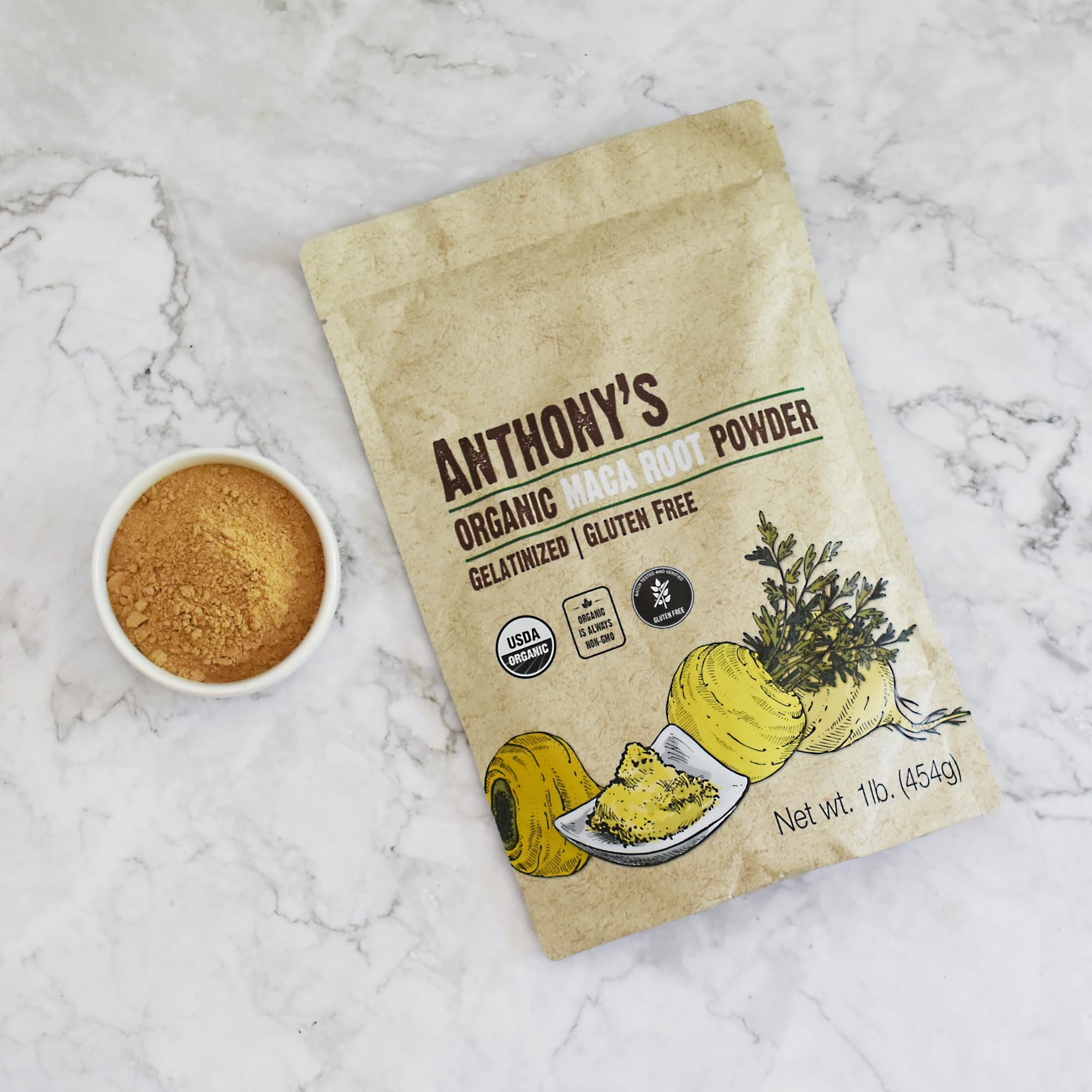 Anthony's Maca bio usage cuisine pâtisserie, saveur douce.