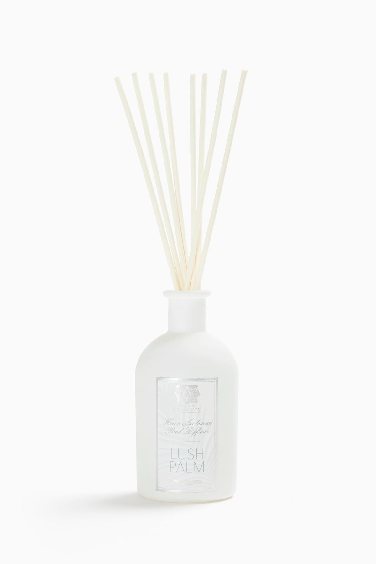 Diffuseur Antica Farmacista avec palmes balayées par le vent pour une ambiance naturelle.