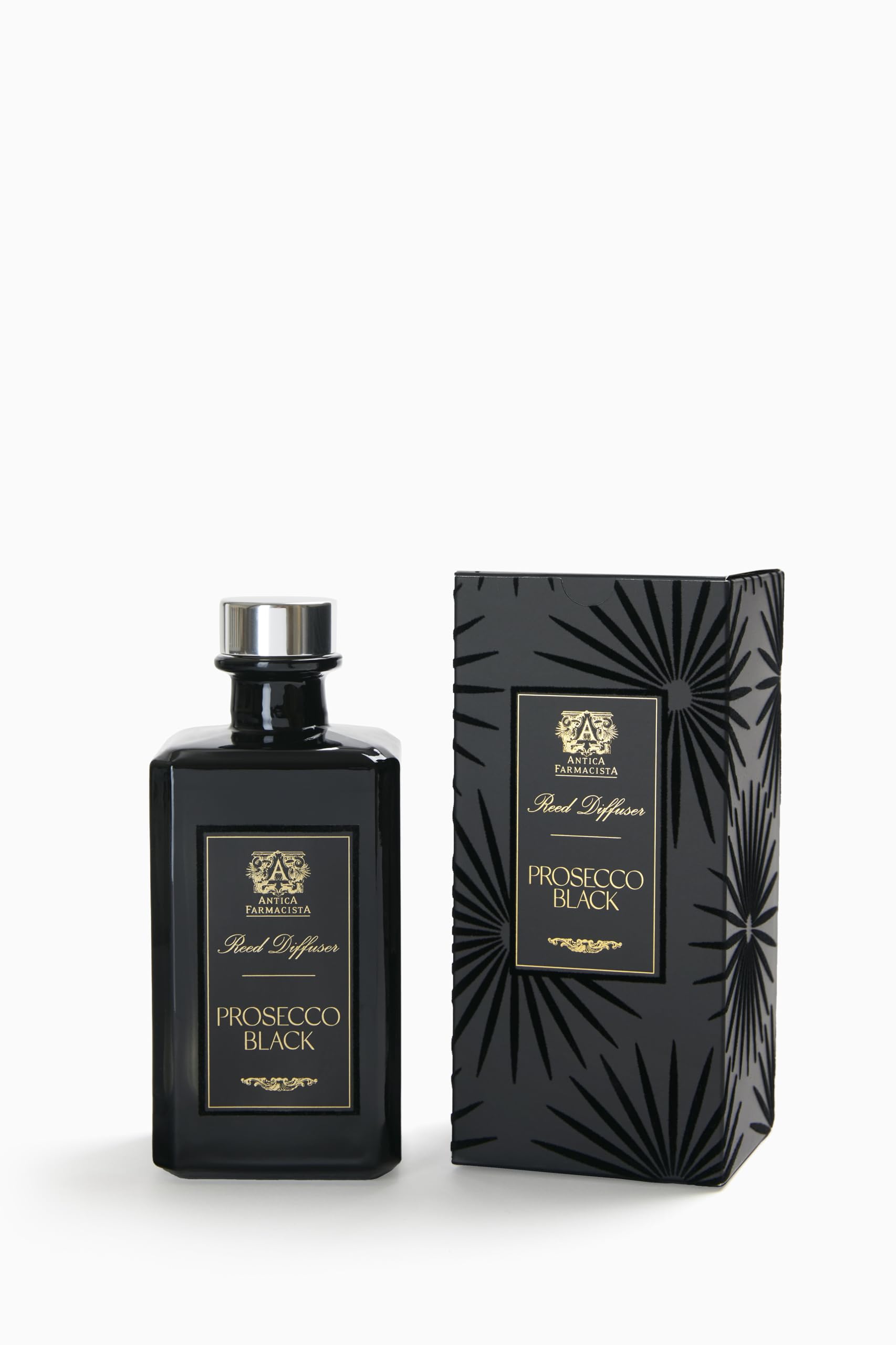 Ensemble diffuseur Prosecco Noir Antica Farmacista prêt à parfumer durablement votre pièce.