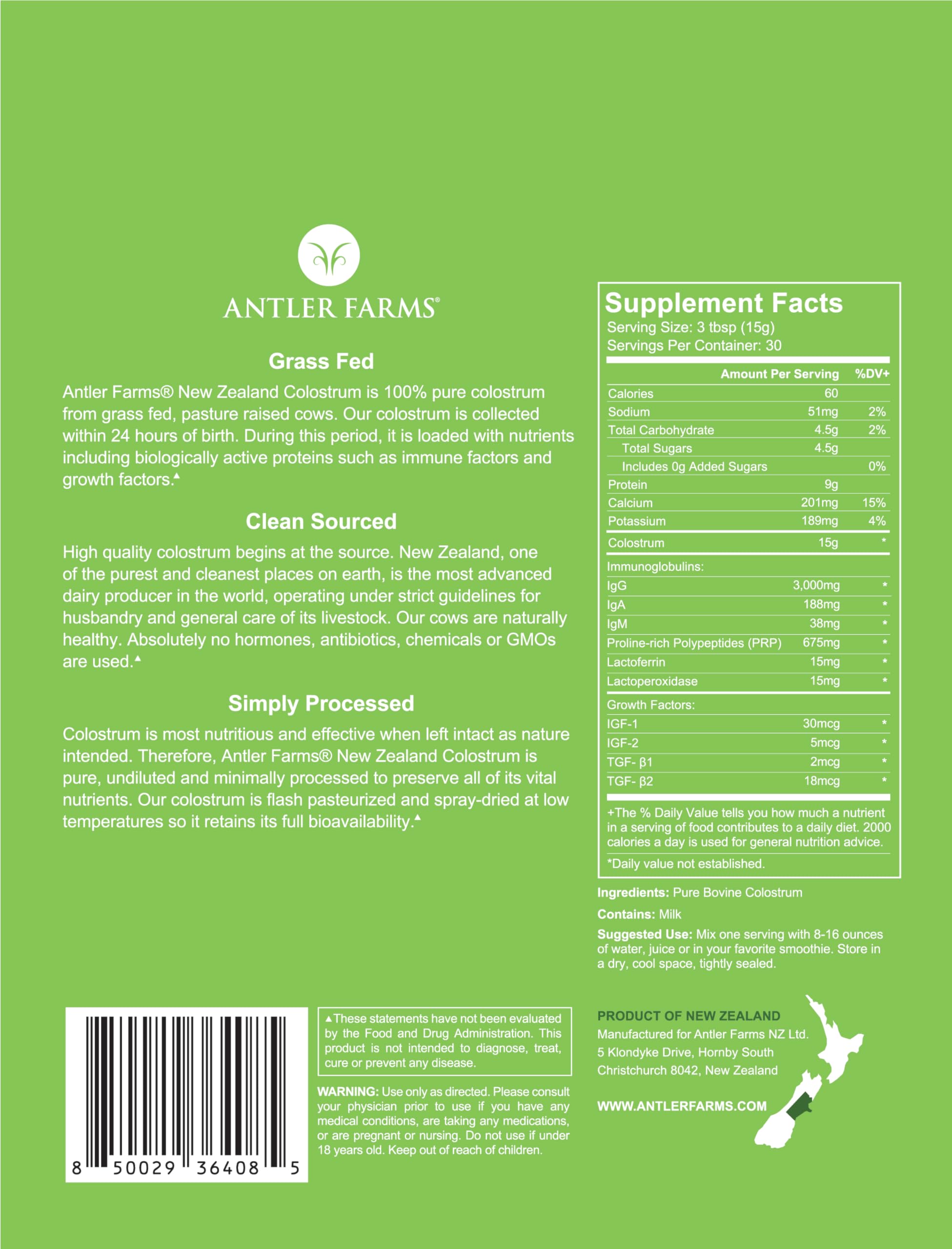 colostrum antler farms igg-concentration teneur élevée