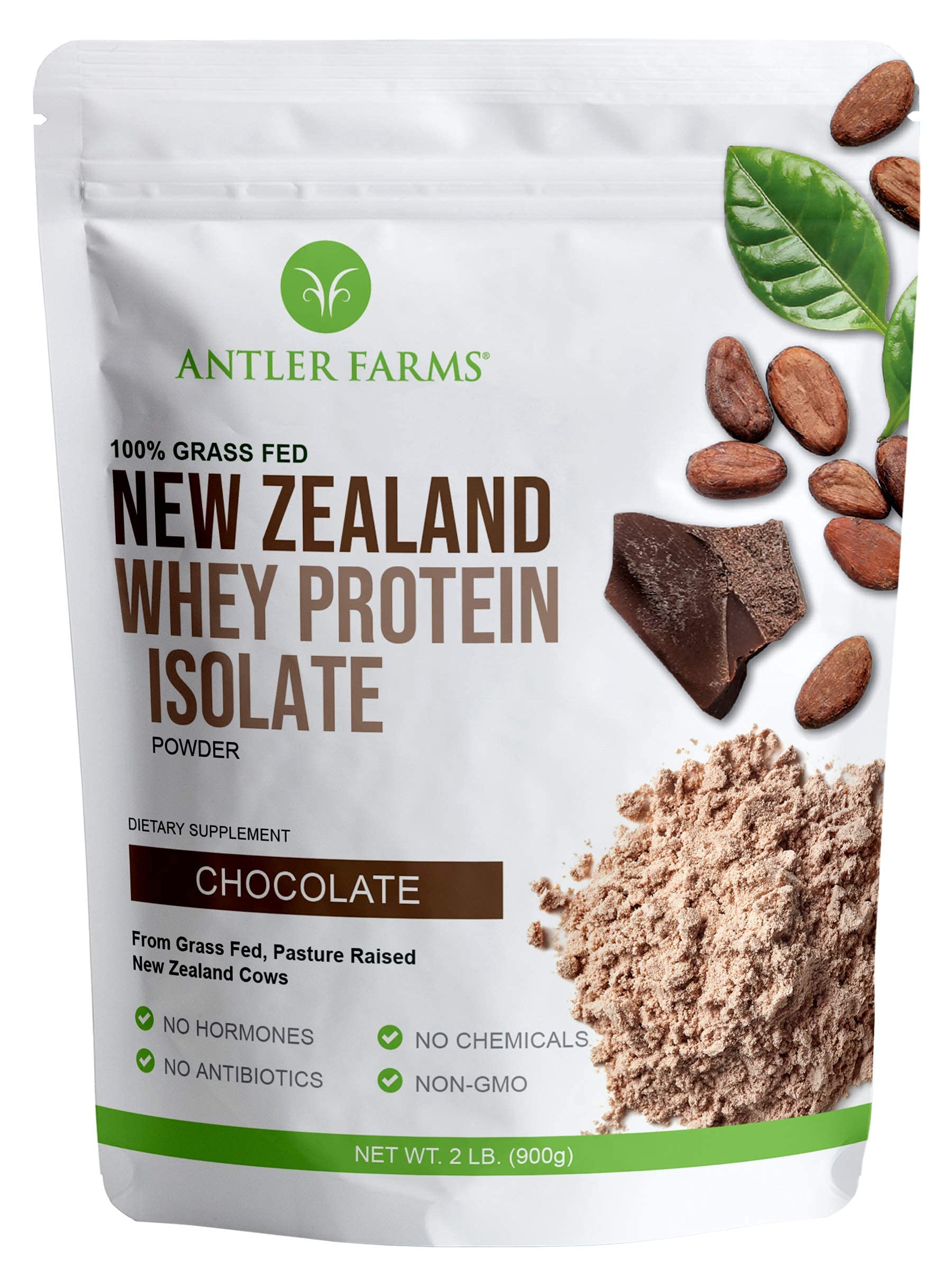 Antler Farms isolat lactosérum poudre chocolat pot, apport protéique rapide.