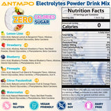 ANTMPO sachets électrolytes Fraise apportent saveur naturelle sans sucre ajouté.