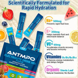 ANTMPO sachets électrolytes Myrtille offrent réhydratation après l effort avec goût fruité.