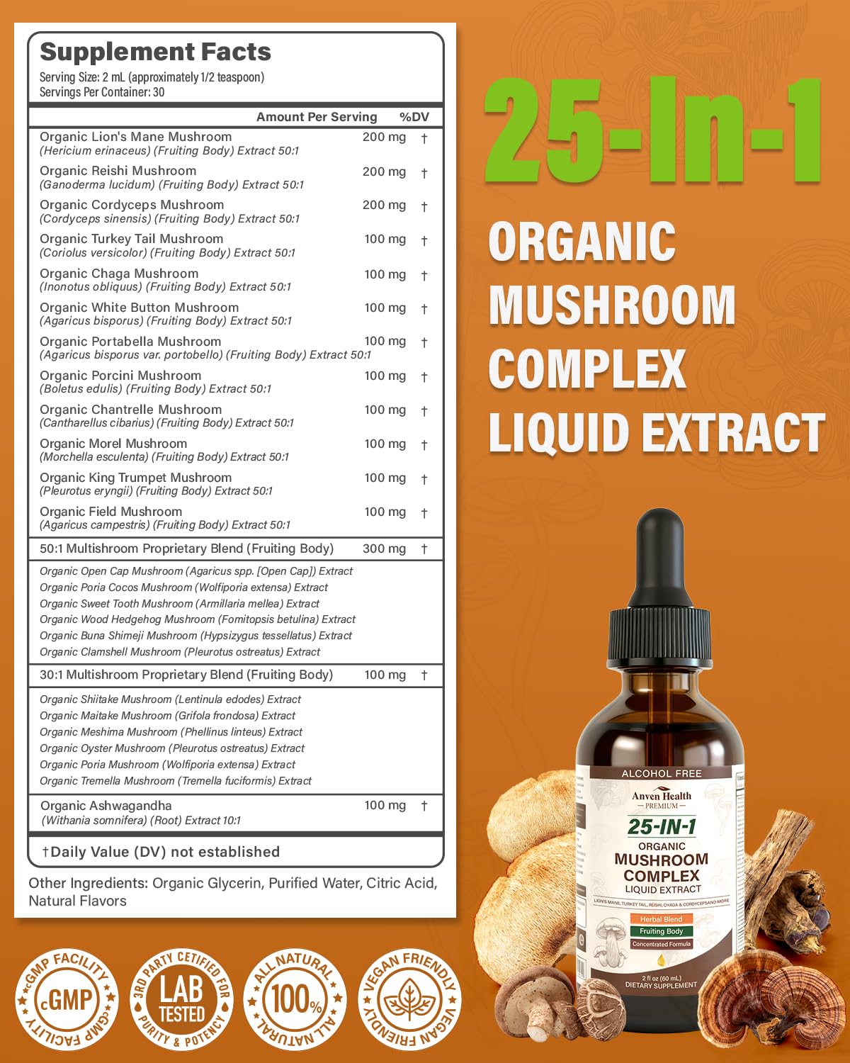 Anven Health gouttes Ashwagandha, idéal pour le stress et l’équilibre émotionnel.